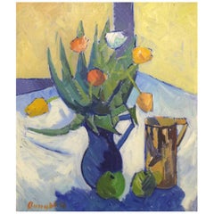 Clemmen Clemmensen, Danish Painter, Still Life with Flowers, 1961