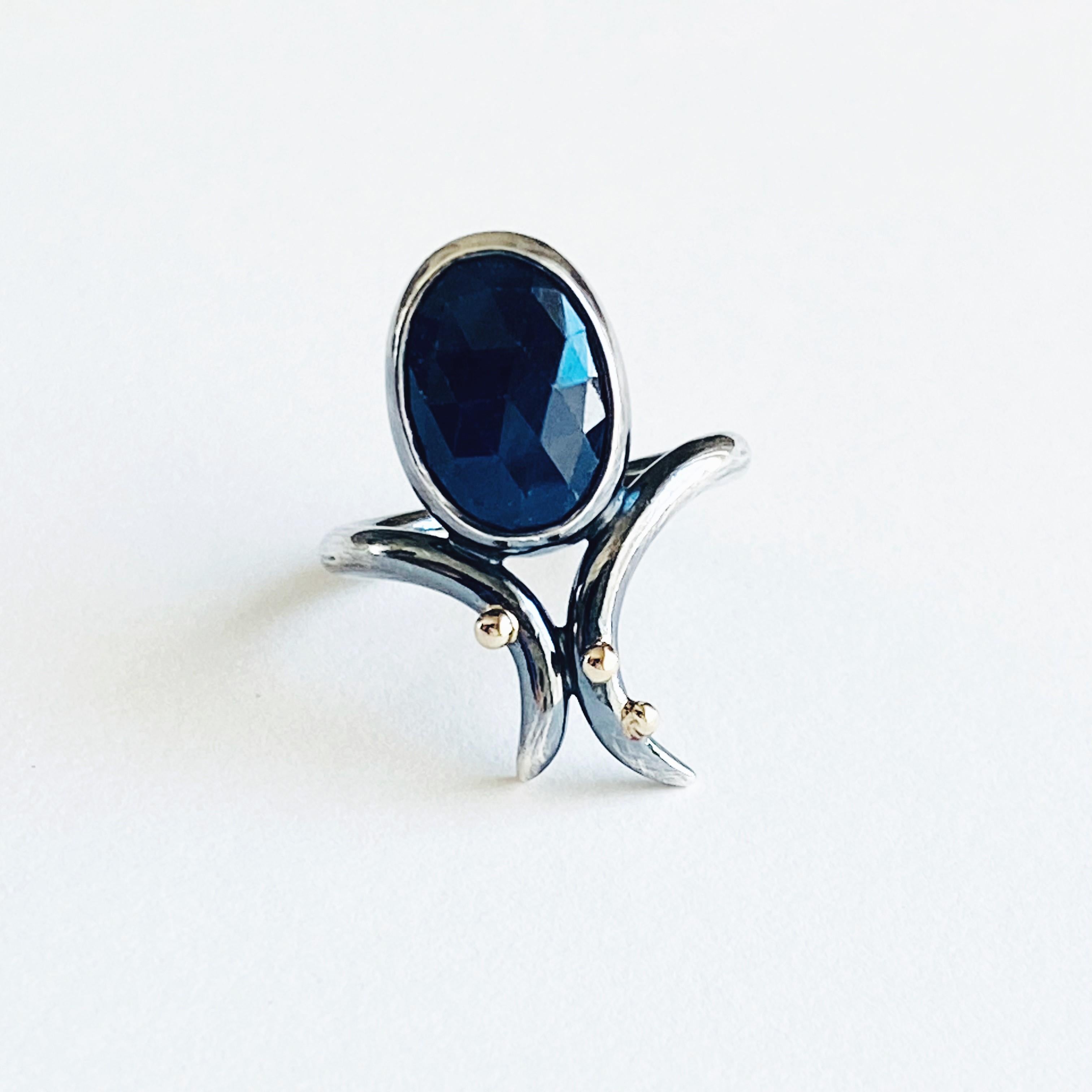 For Sale:  Cleo 14K Sterling Silver Blue Sapphire Ring by TIN HAUS 2