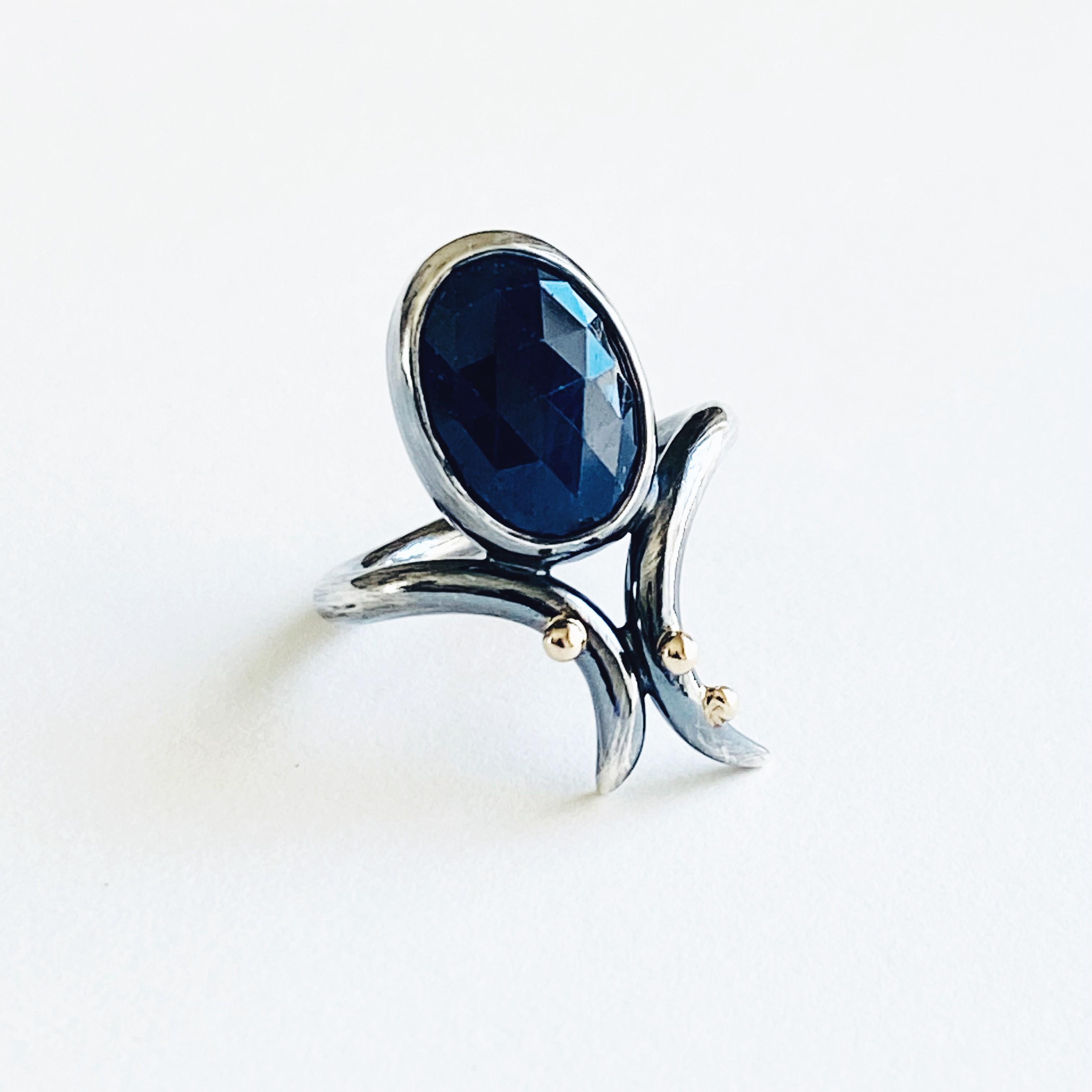 For Sale:  Cleo 14K Sterling Silver Blue Sapphire Ring by TIN HAUS 3