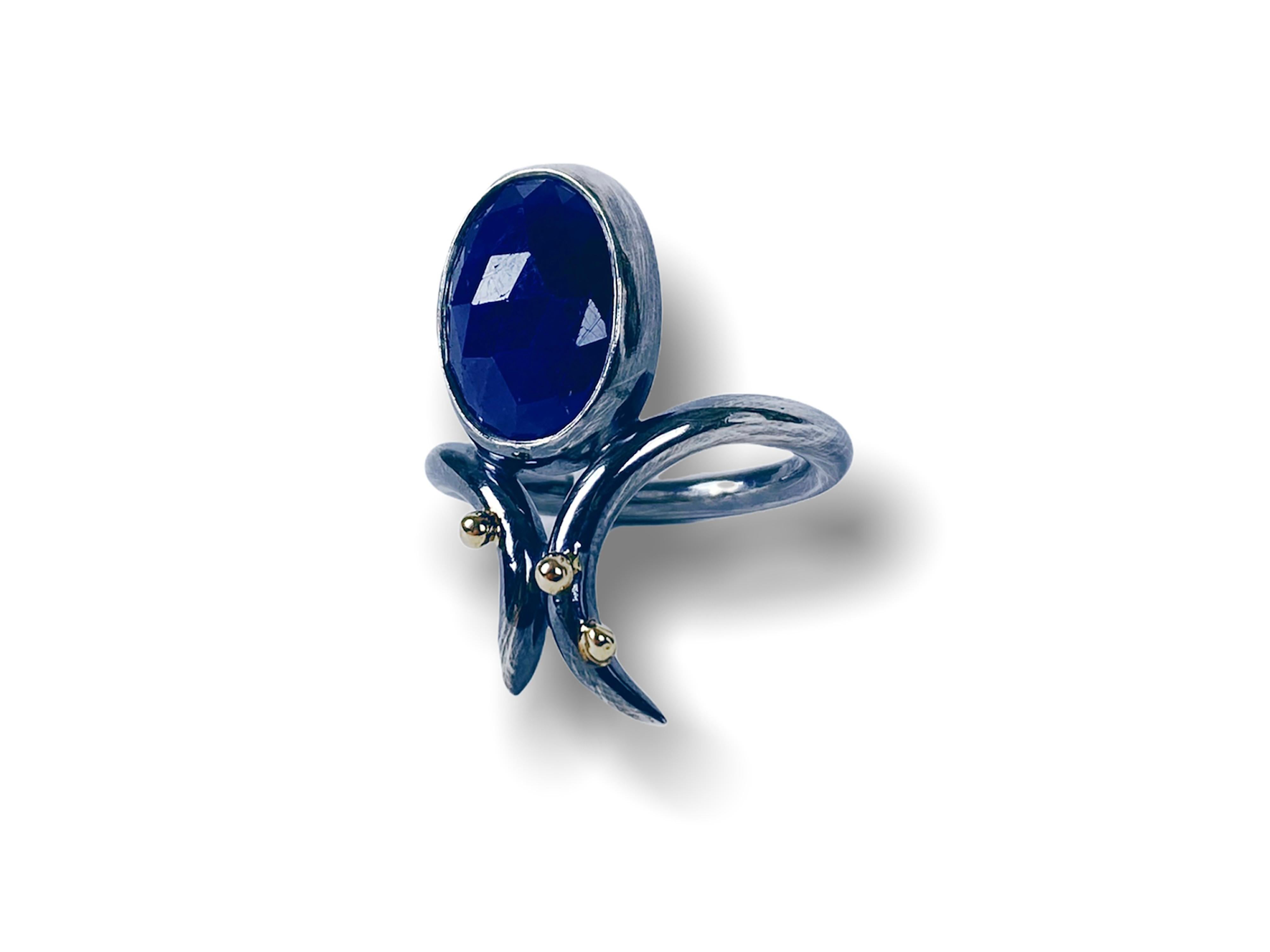 For Sale:  Cleo 14K Sterling Silver Blue Sapphire Ring by TIN HAUS 4