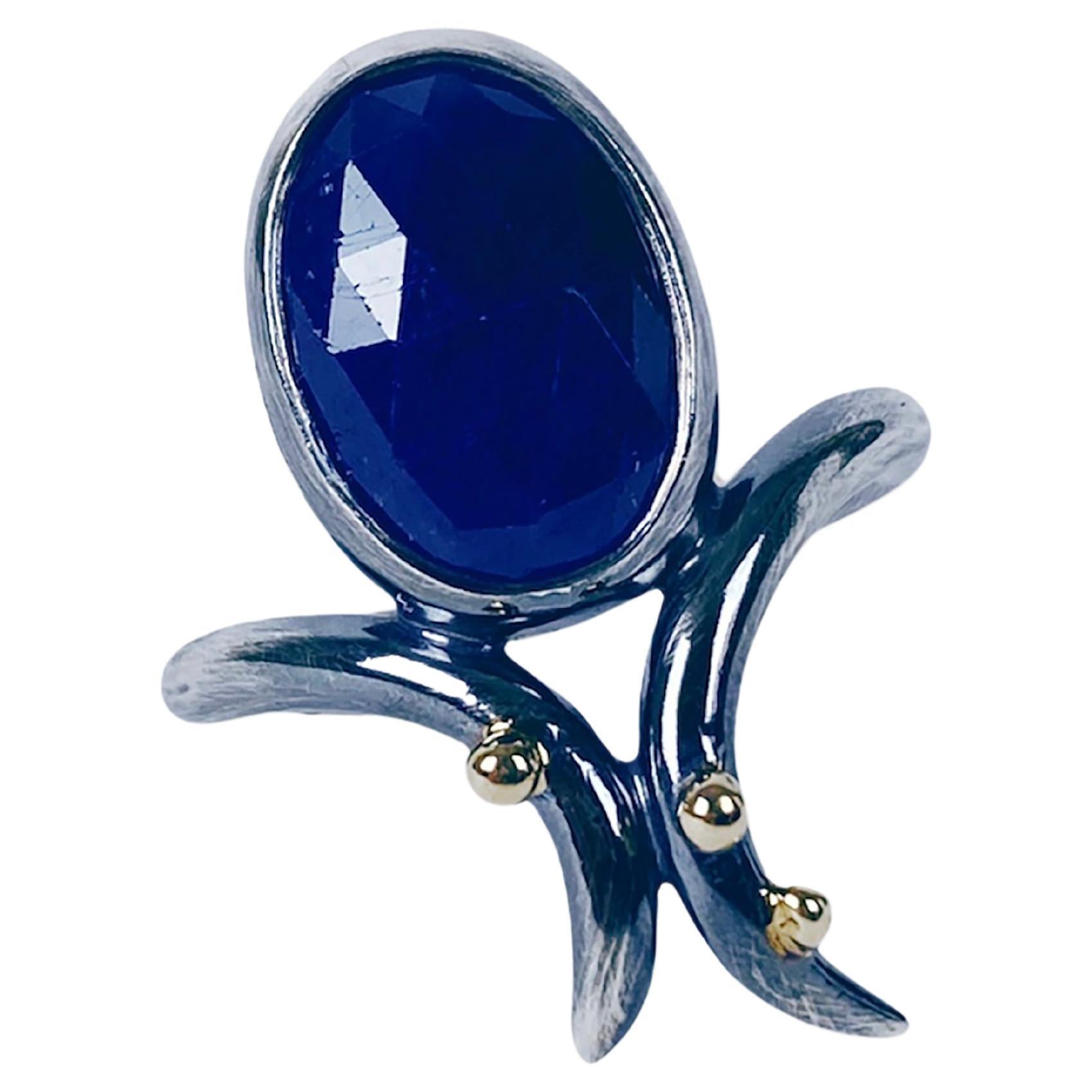 For Sale:  Cleo 14K Sterling Silver Blue Sapphire Ring by TIN HAUS