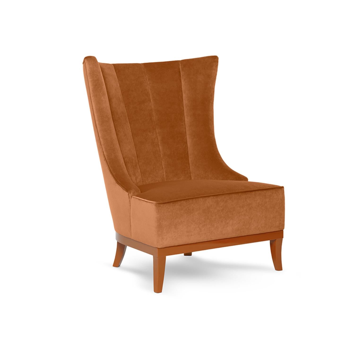 Poltrona Cleo di Munna
Dimensioni: P 86 x L 87 x H 108 cm. SH: 44 cm.
Materiali: Wood, schiuma e imbottitura.
Finitura: Velluto Trevira, rif. Camel, TRV13 e vernice lucida color cammello.

Disponibile in tutti i tessuti Munna, ad eccezione della