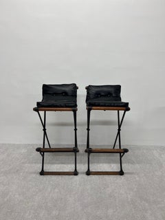 Cleo Baldon Bar Stools with Black Eco-Leather Cushions for Terra, a Pair