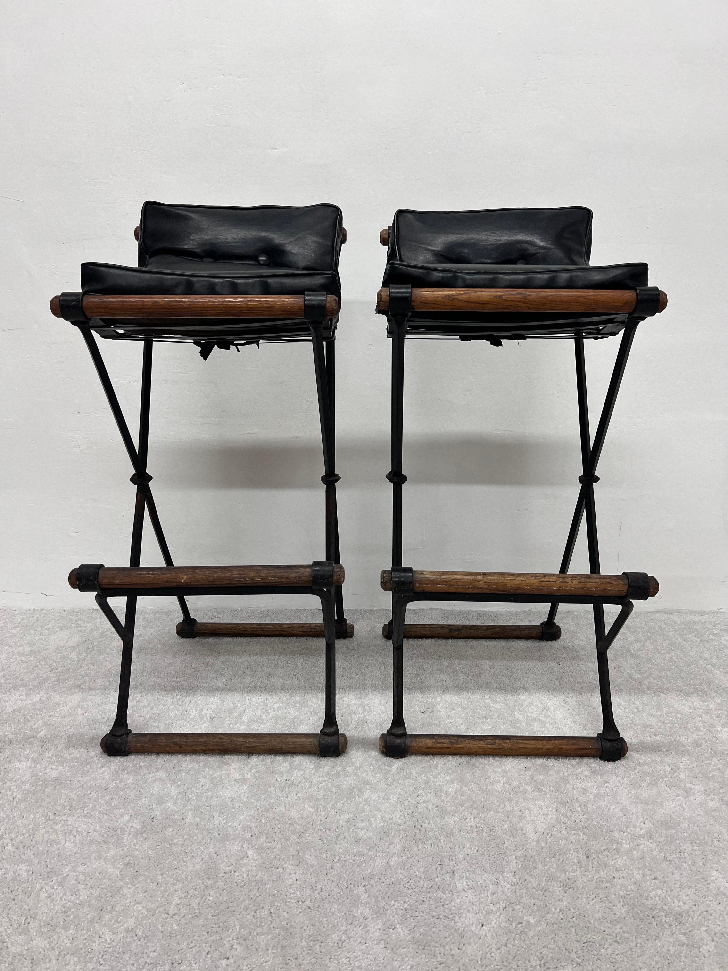 Mid-Century Modern Cleo Baldon Bar Stools with Black Eco-Leather Cushions for Terra, a Pair