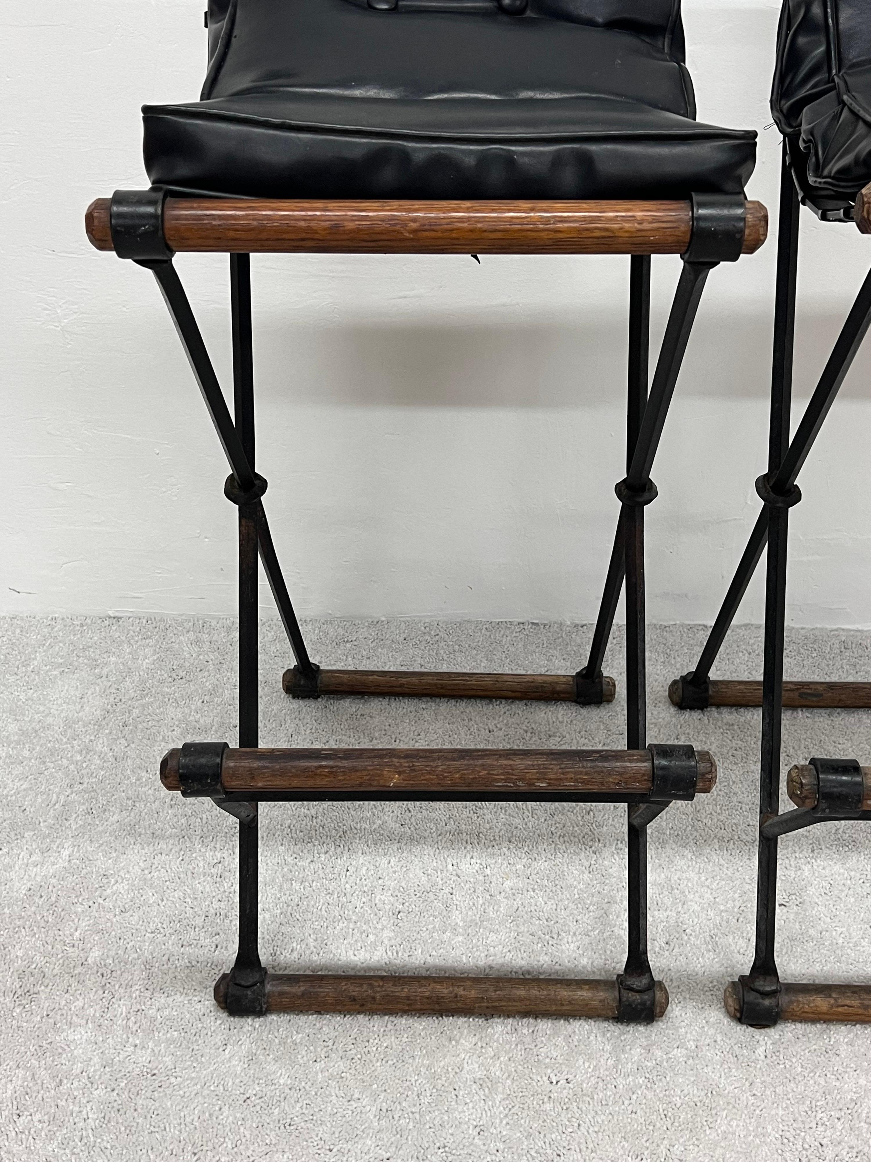 20th Century Cleo Baldon Bar Stools with Black Eco-Leather Cushions for Terra, a Pair