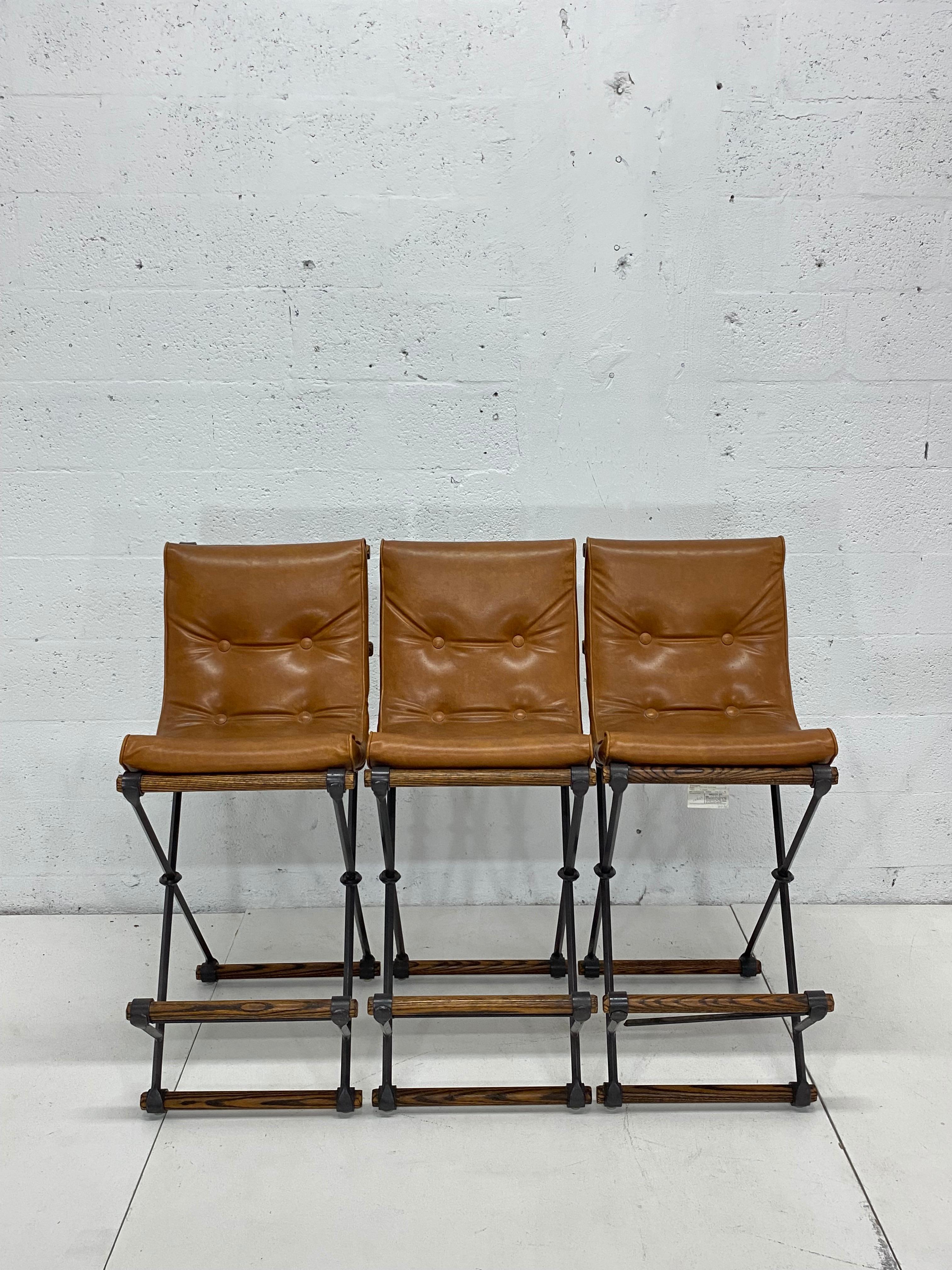 Cleo Baldon Bar Stools with Eco-Leather Cushions for Terra, Set of Three In Good Condition In Miami, FL