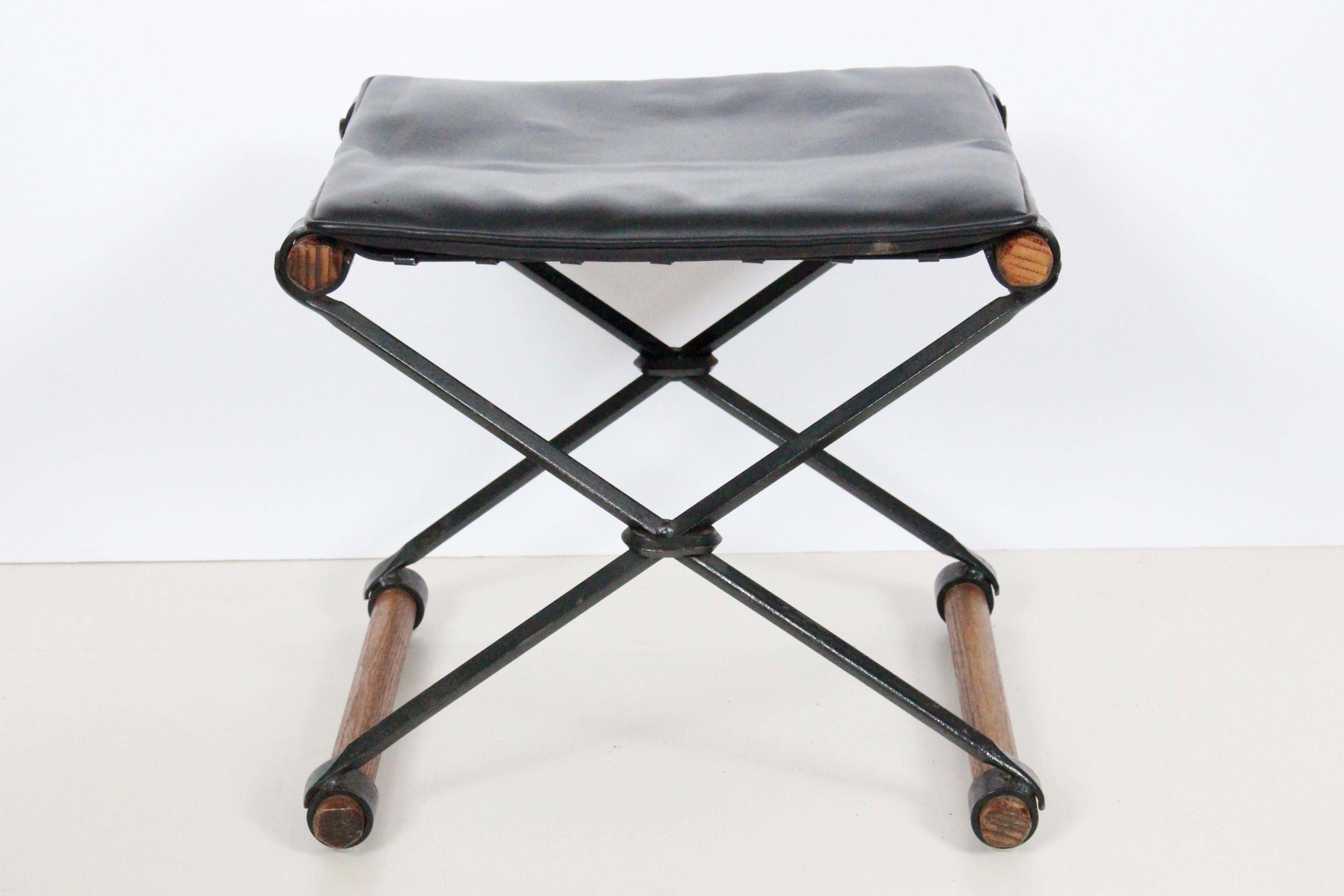 Cleo Baldon for Terra Furniture Iron, Oak & Leather Campaign Stool, Circa 1970 For Sale 7