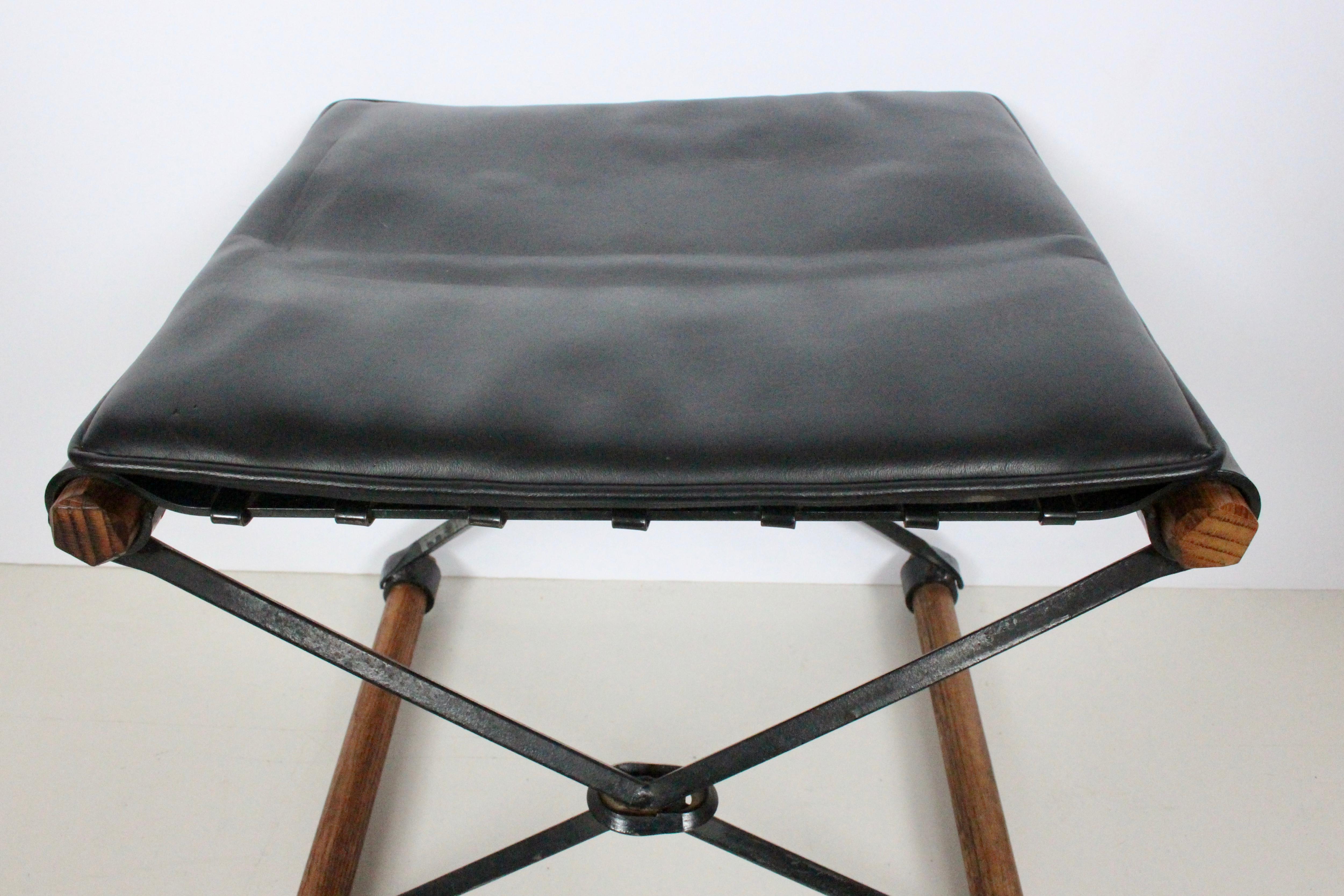 Leather Cleo Baldon for Terra Furniture Campaign Stool, Circa 1970 For Sale