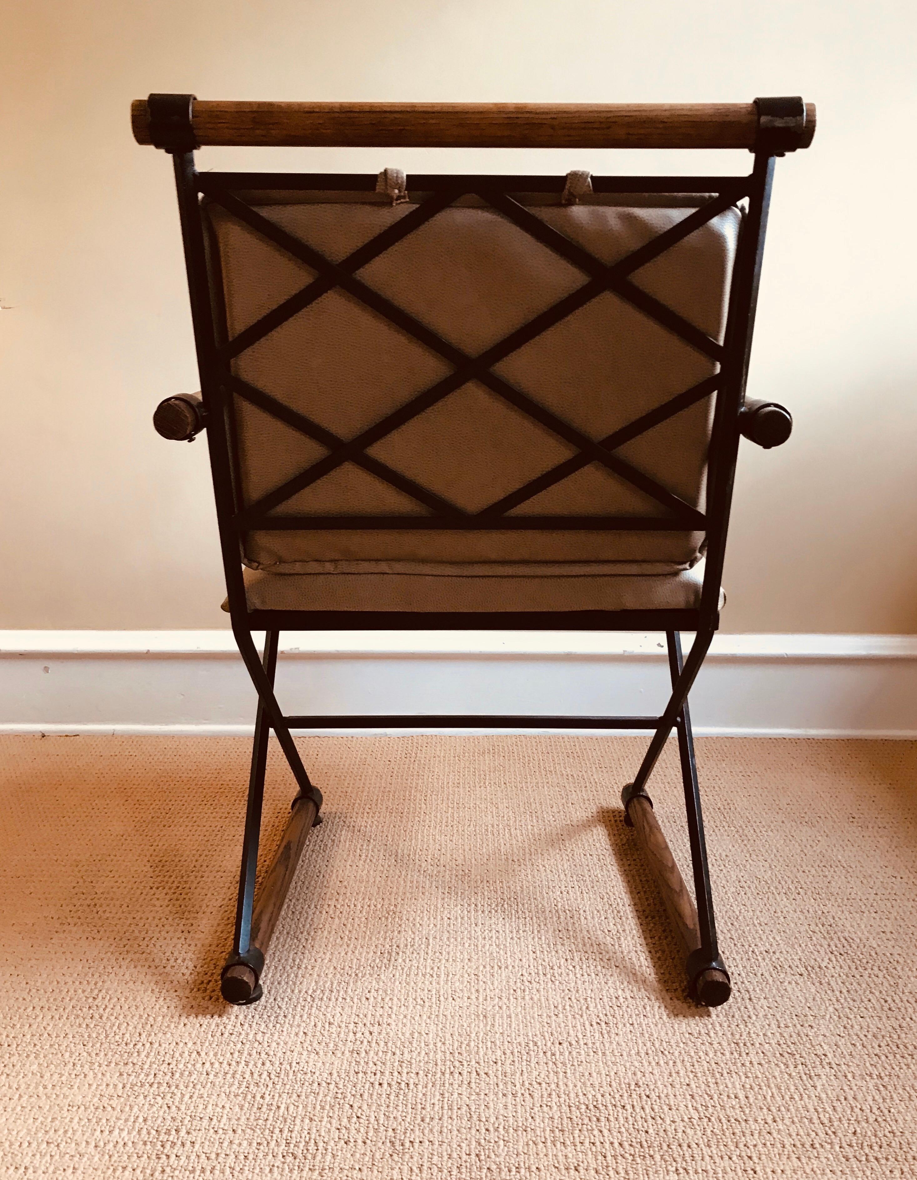 American Midcentury Iron and Fumed Oak Directors Chair by Inca, Cleo Baldon Style