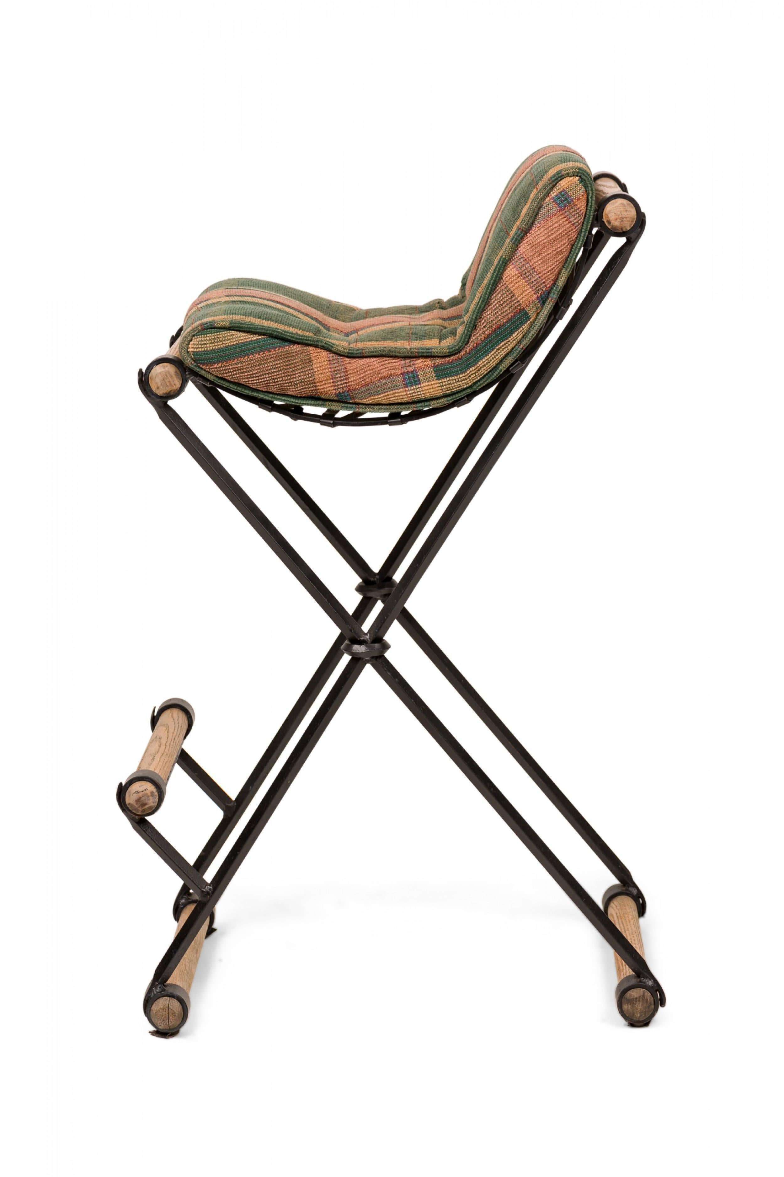 American Cleo Baldon for Terra of California X-Frame Plaid Upholstered Barstool