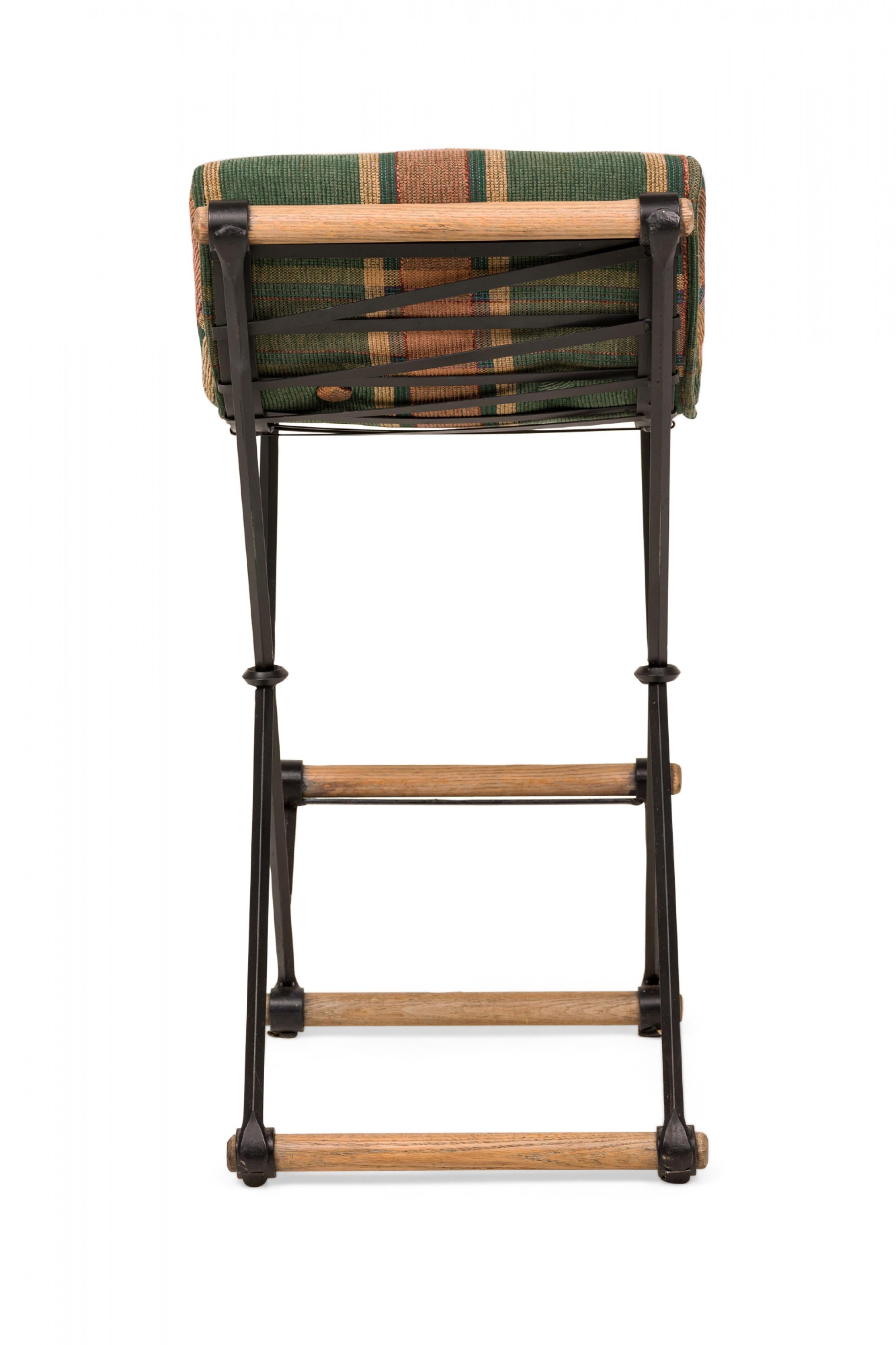 Cleo Baldon for Terra of California X-Frame Plaid Upholstered Barstool In Good Condition In Queens, NY