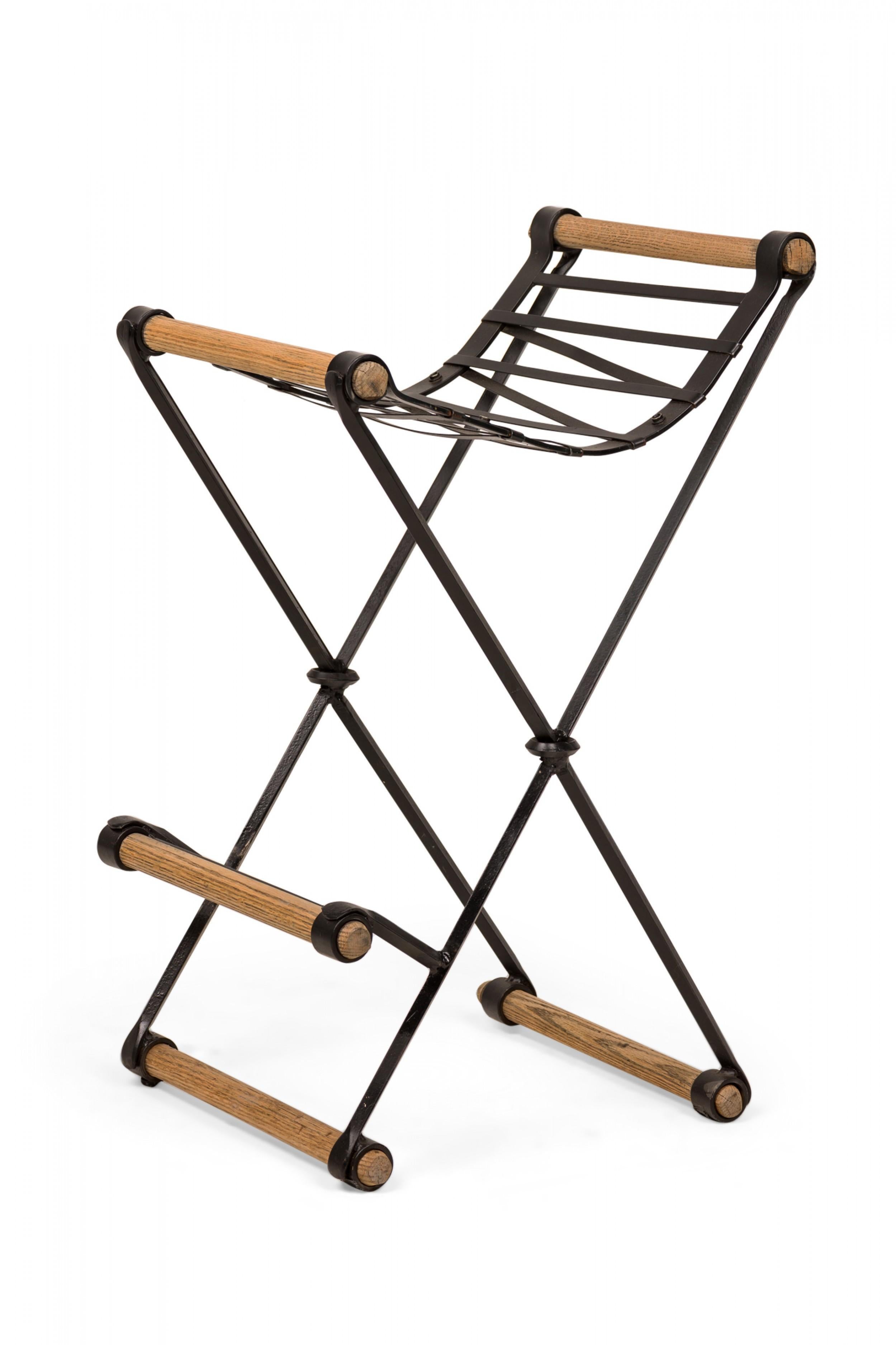 Hand-Crafted Cleo Baldon for Terra of California X-Frame Snakeskin Upholstered Barstool For Sale