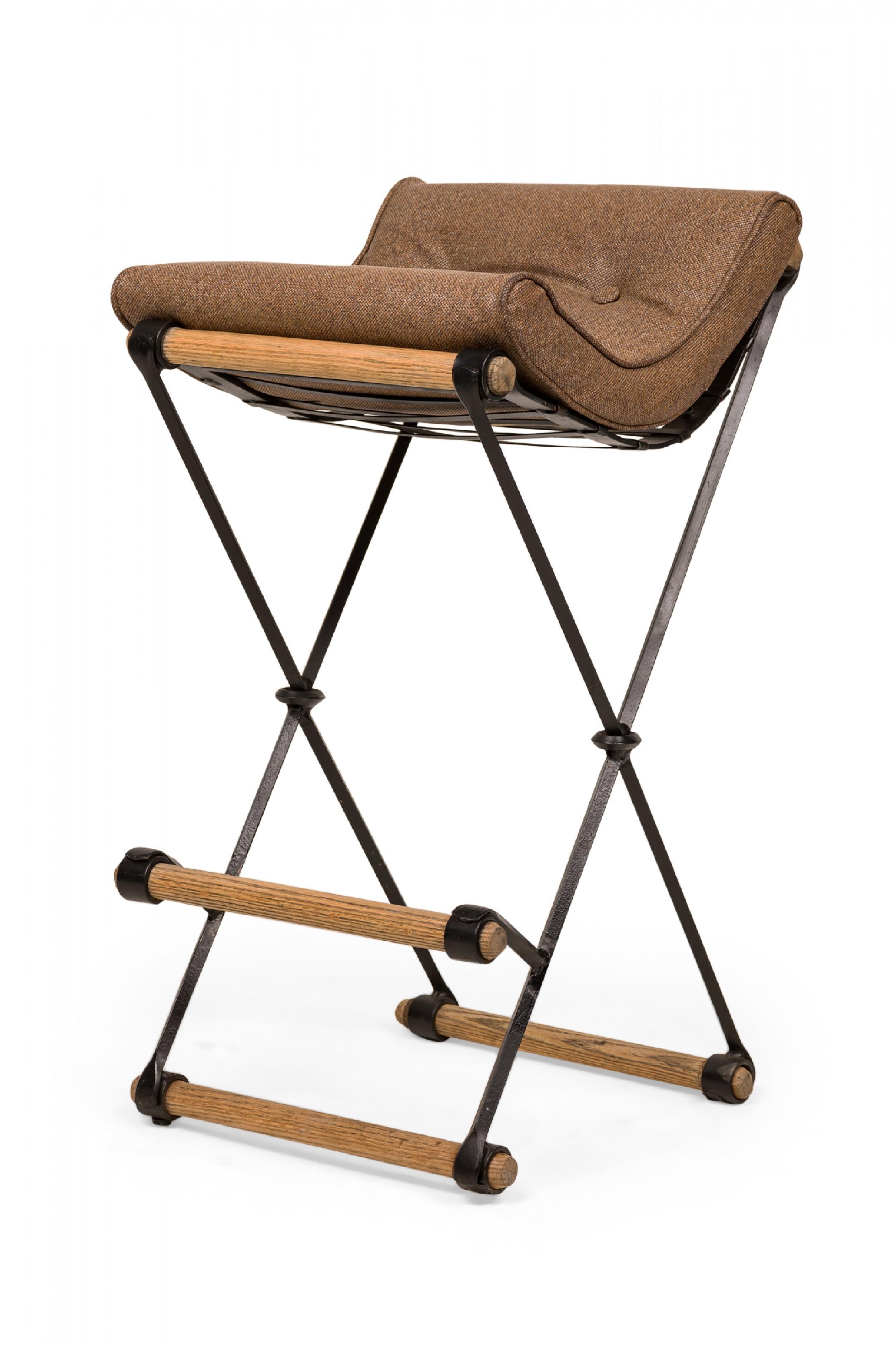 20th Century Cleo Baldon for Terra of California X-Frame Snakeskin Upholstered Barstool For Sale