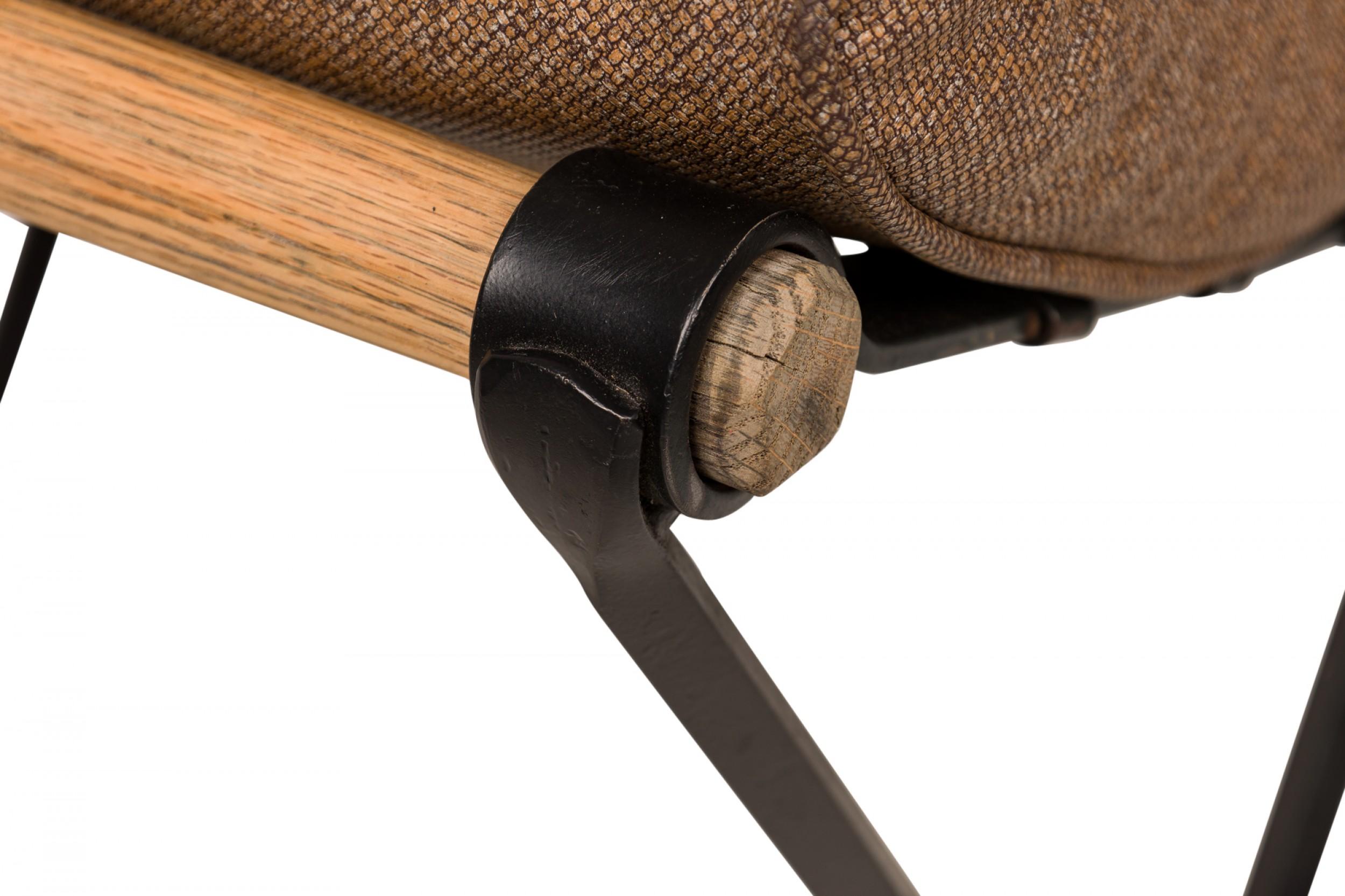 Oak Cleo Baldon for Terra of California X-Frame Snakeskin Upholstered Barstool For Sale