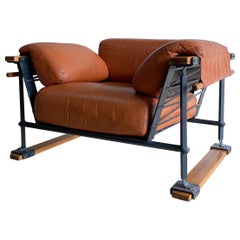 Cleo Baldon Handcrafted Iron and Leather Lounge Chair, Terra, 1960's