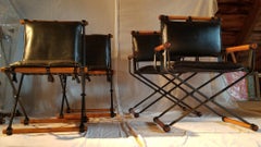 Cleo Baldon Outdoor Indoor Oak and Iron Campaign Chairs for Terra, 1960s