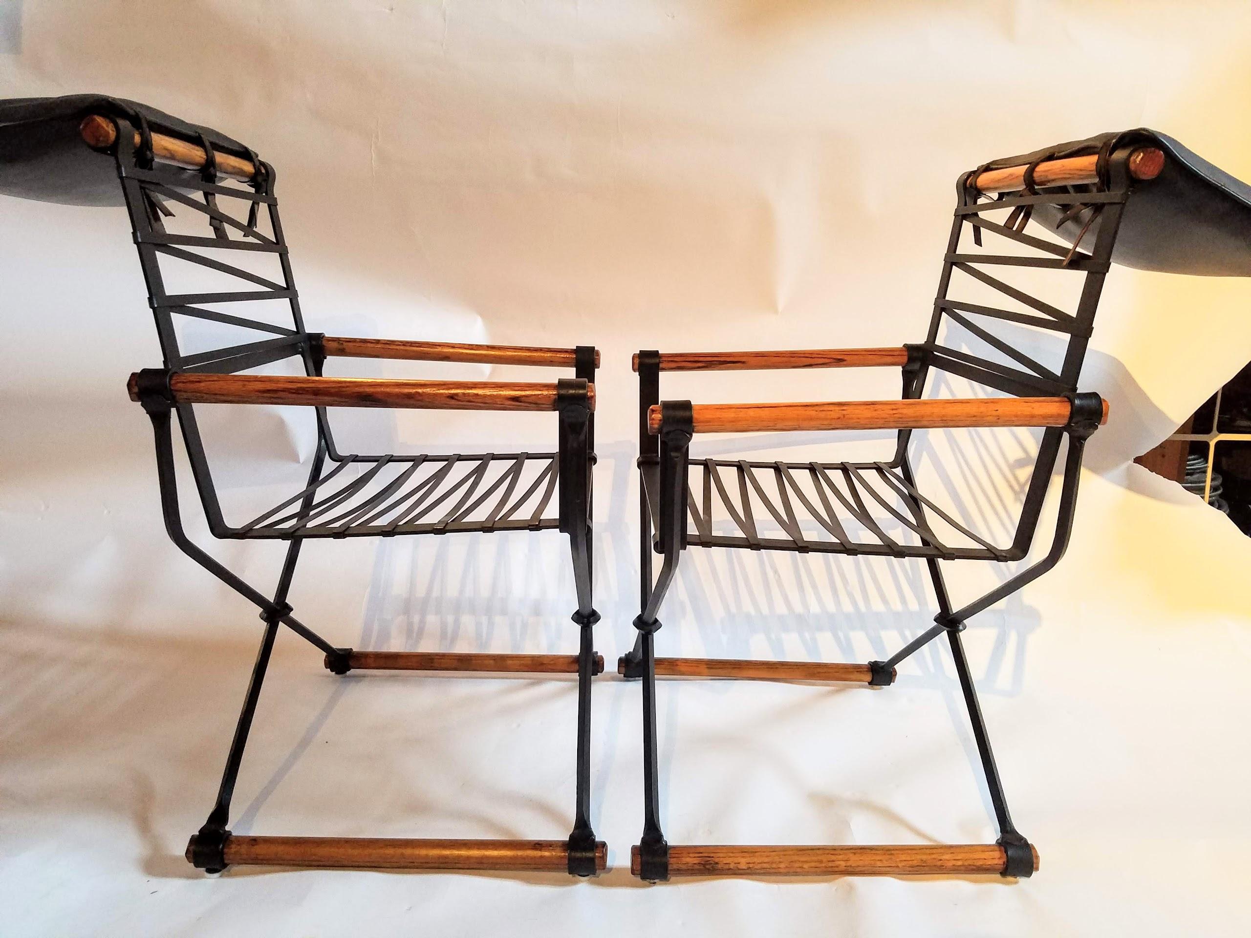 Lacquered Cleo Baldon Pair of Campaign Chairs Hand Crafted Wrought Iron Terra Studio 1960s