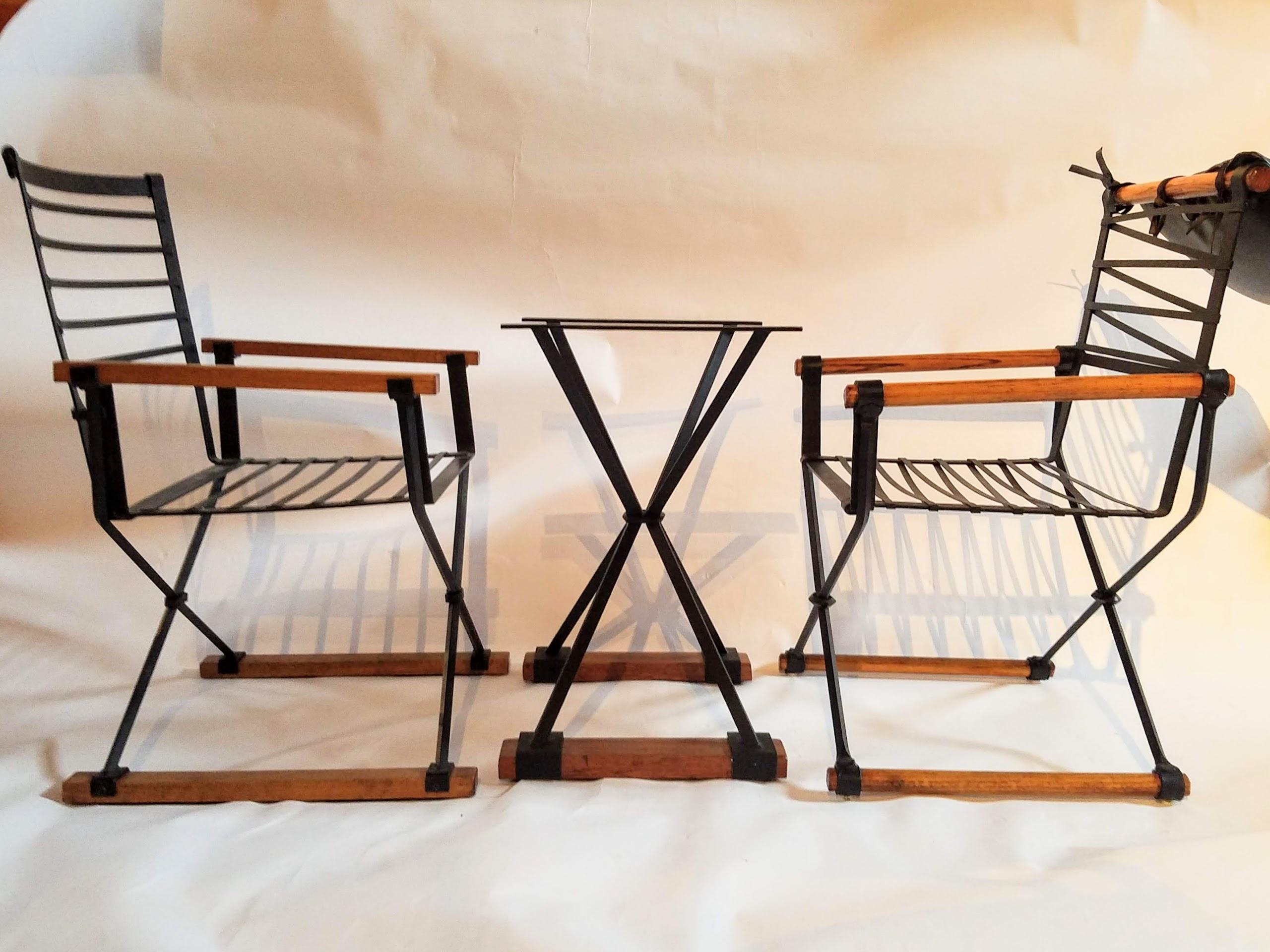 Cleo Baldon Pair of Campaign Chairs Hand Crafted Wrought Iron Terra Studio 1960s In Good Condition In Camden, ME