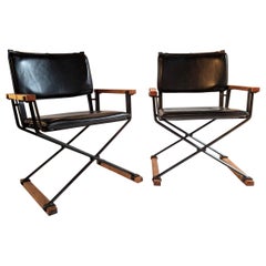 Vintage Cleo Baldon Pair of Campaign Chairs Hand Crafted Wrought Iron Terra Studio 1960s