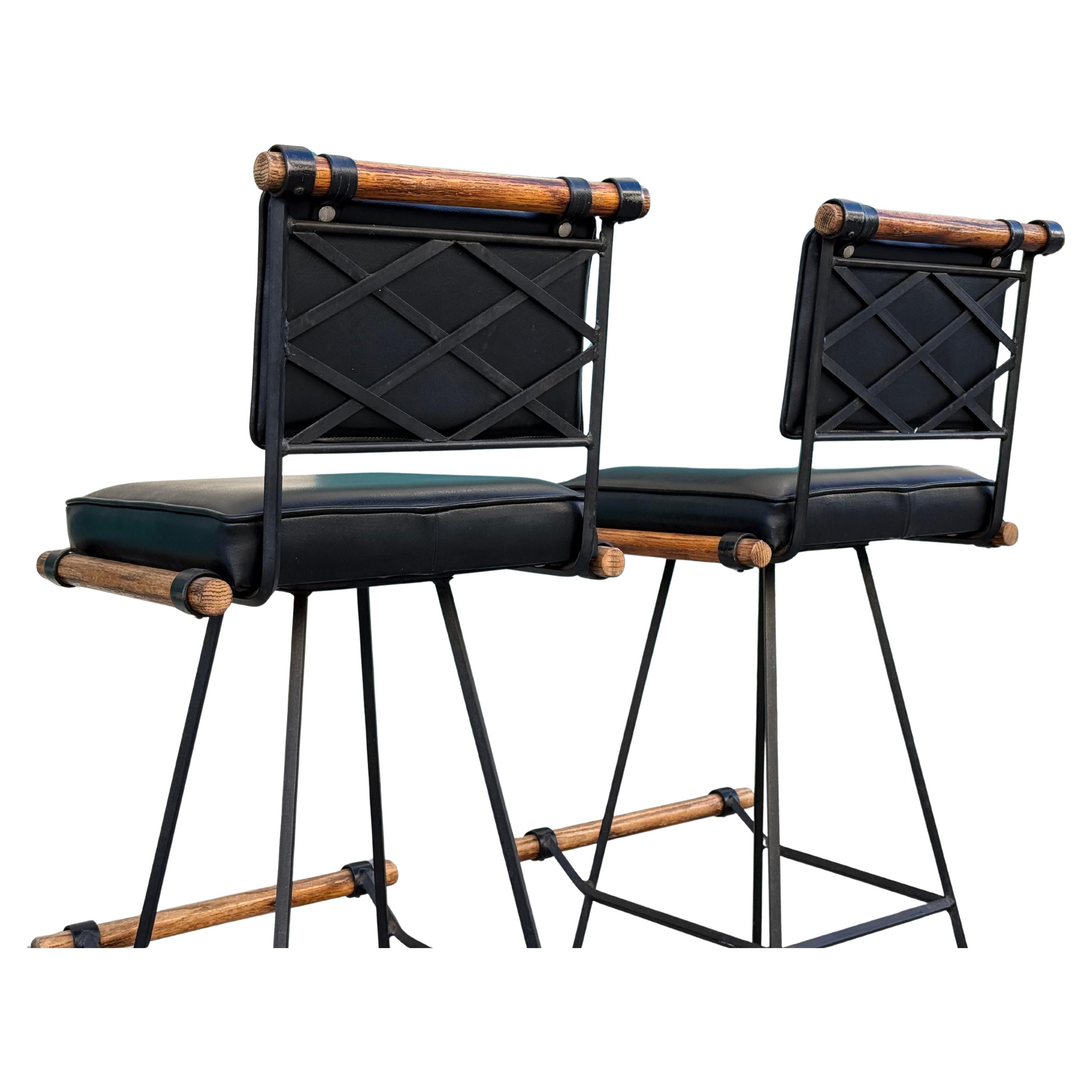 Cleo Baldon Style Black Swivel Bar Stools for Inca Products - Set of Two In Good Condition In Los Angeles, CA