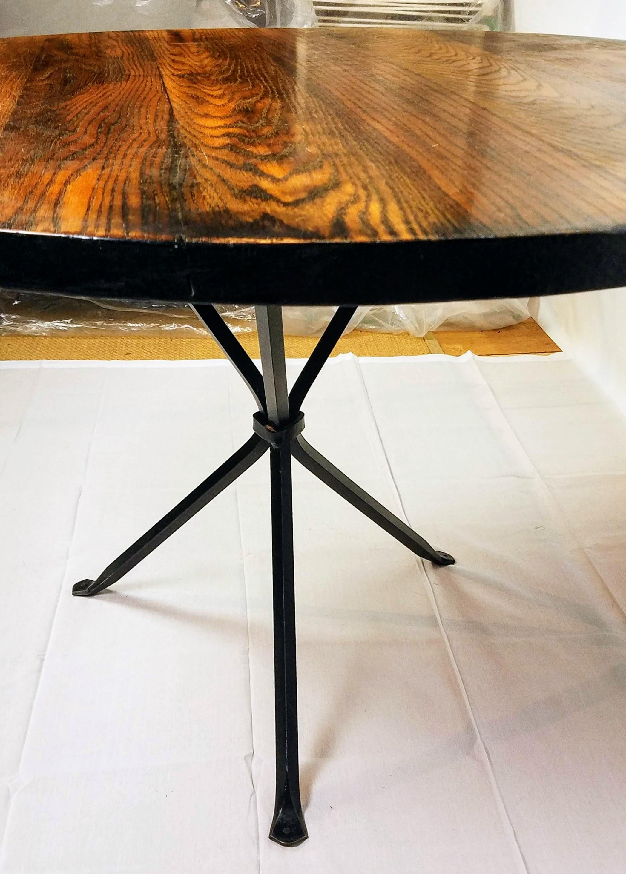 Cleo Baldon Wrought Iron Round Smoked Oak Dining Table El Monte, CA. c. 1968 For Sale 3