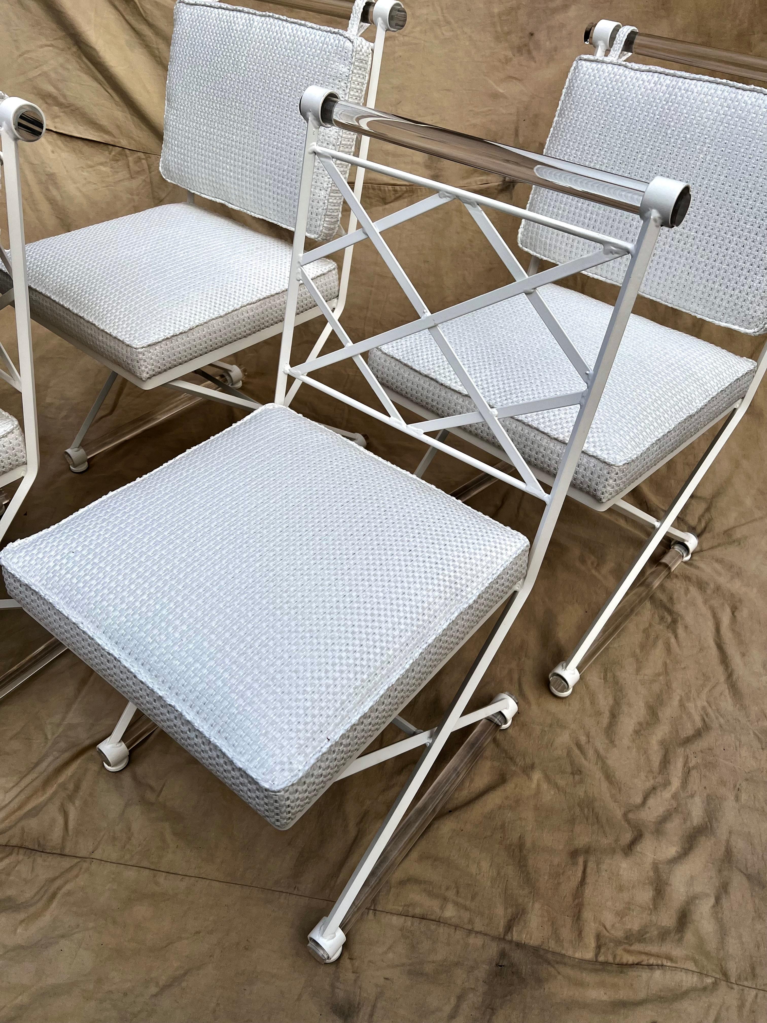 Cleo Baldon X-Form Chairs Restored with Acrylic Dowels and Sunbrella Upholstery For Sale 2