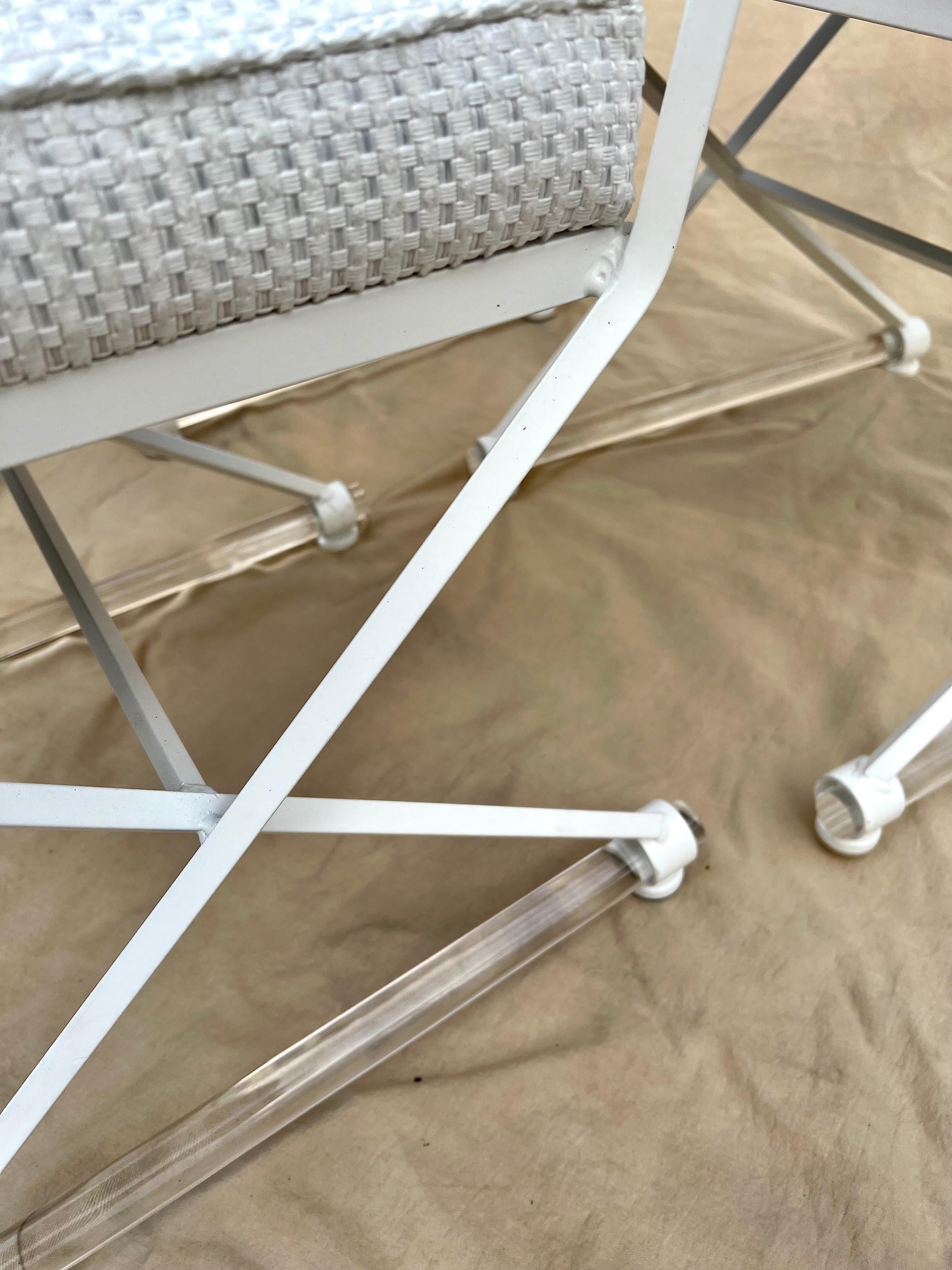 Cleo Baldon X-Form Chairs Restored with Acrylic Dowels and Sunbrella Upholstery For Sale 3