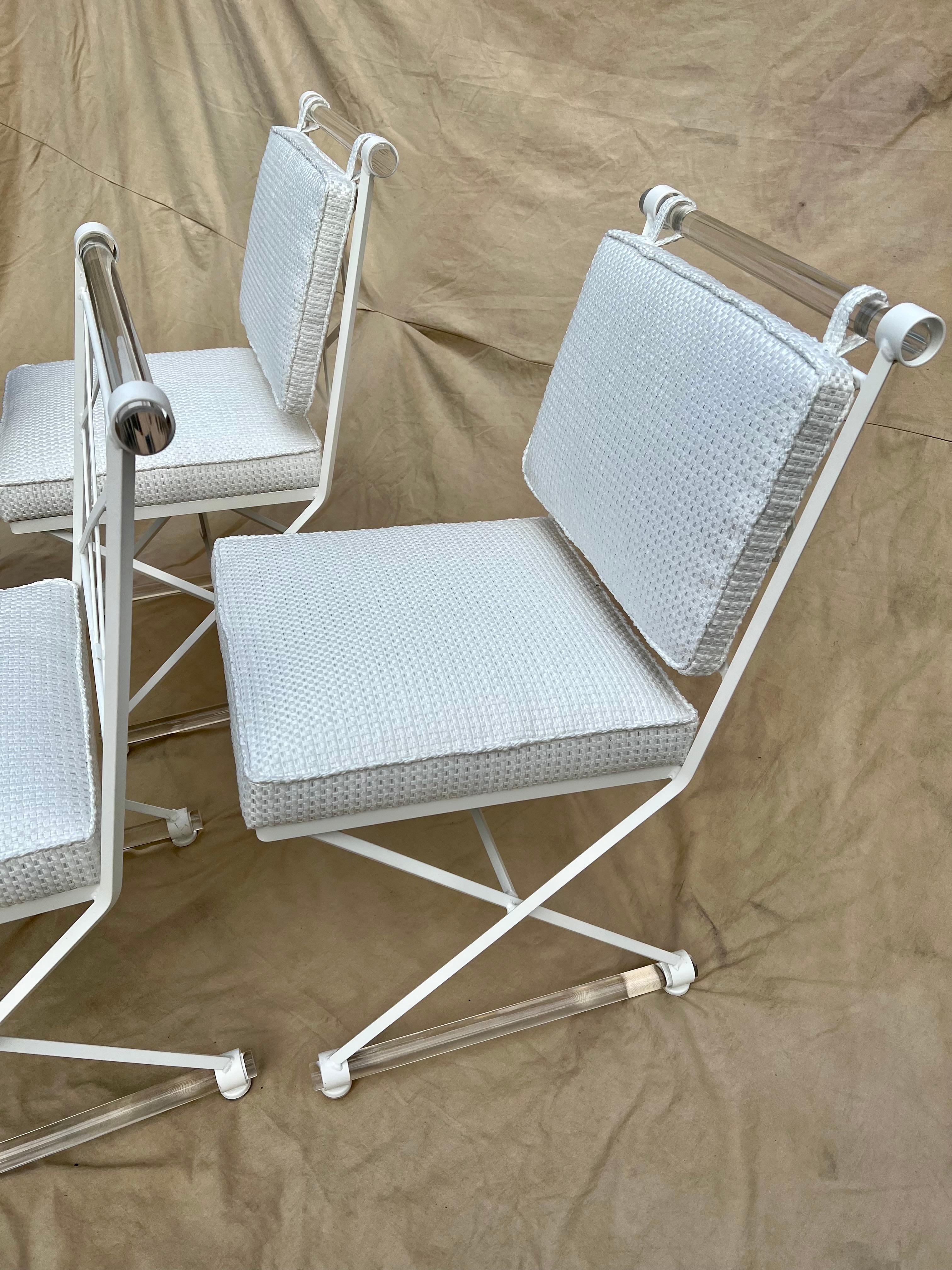 Cleo Baldon X-Form Chairs Restored with Acrylic Dowels and Sunbrella Upholstery For Sale 7