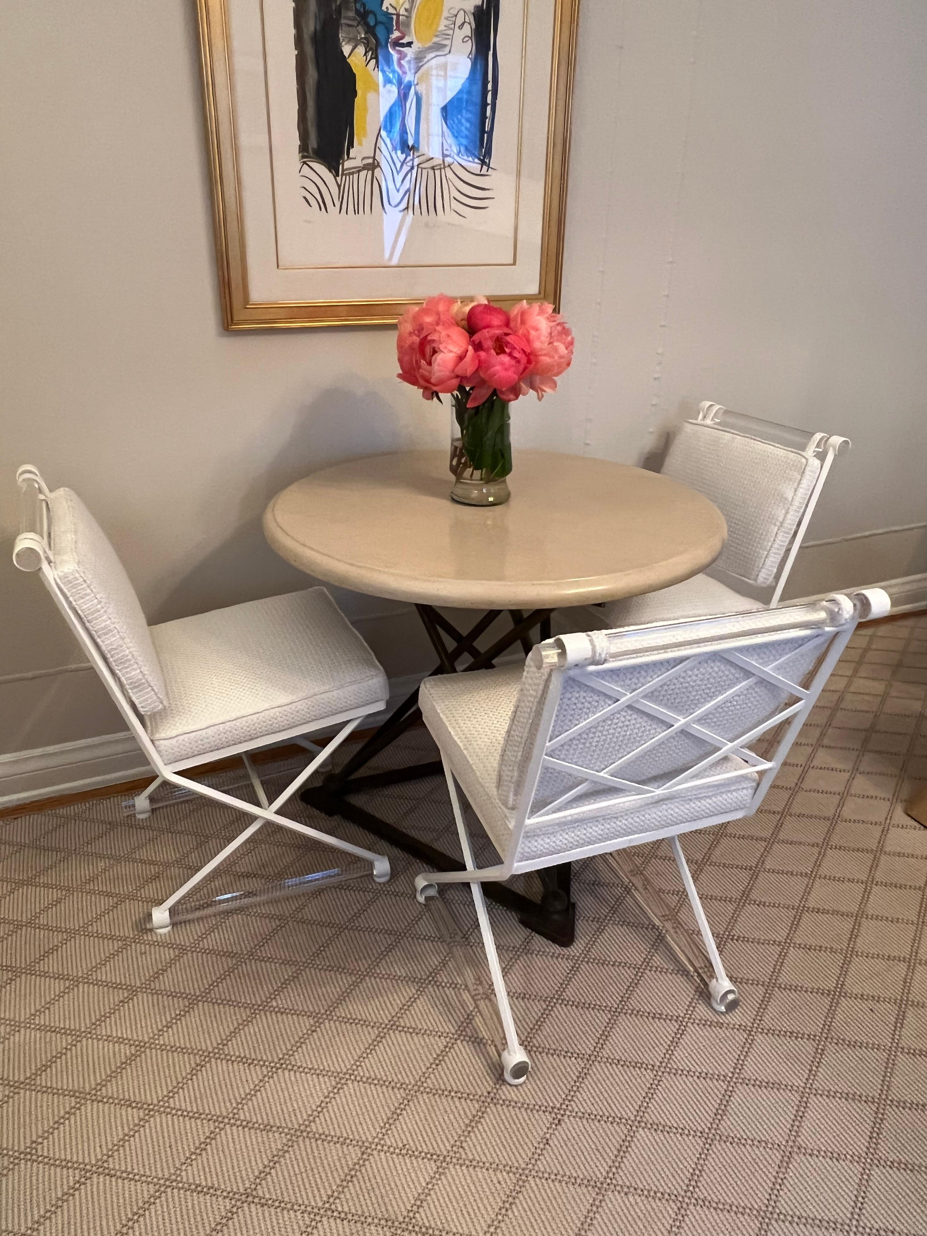 Cleo Baldon X-Form Chairs Restored with Acrylic Dowels and Sunbrella Upholstery For Sale 8