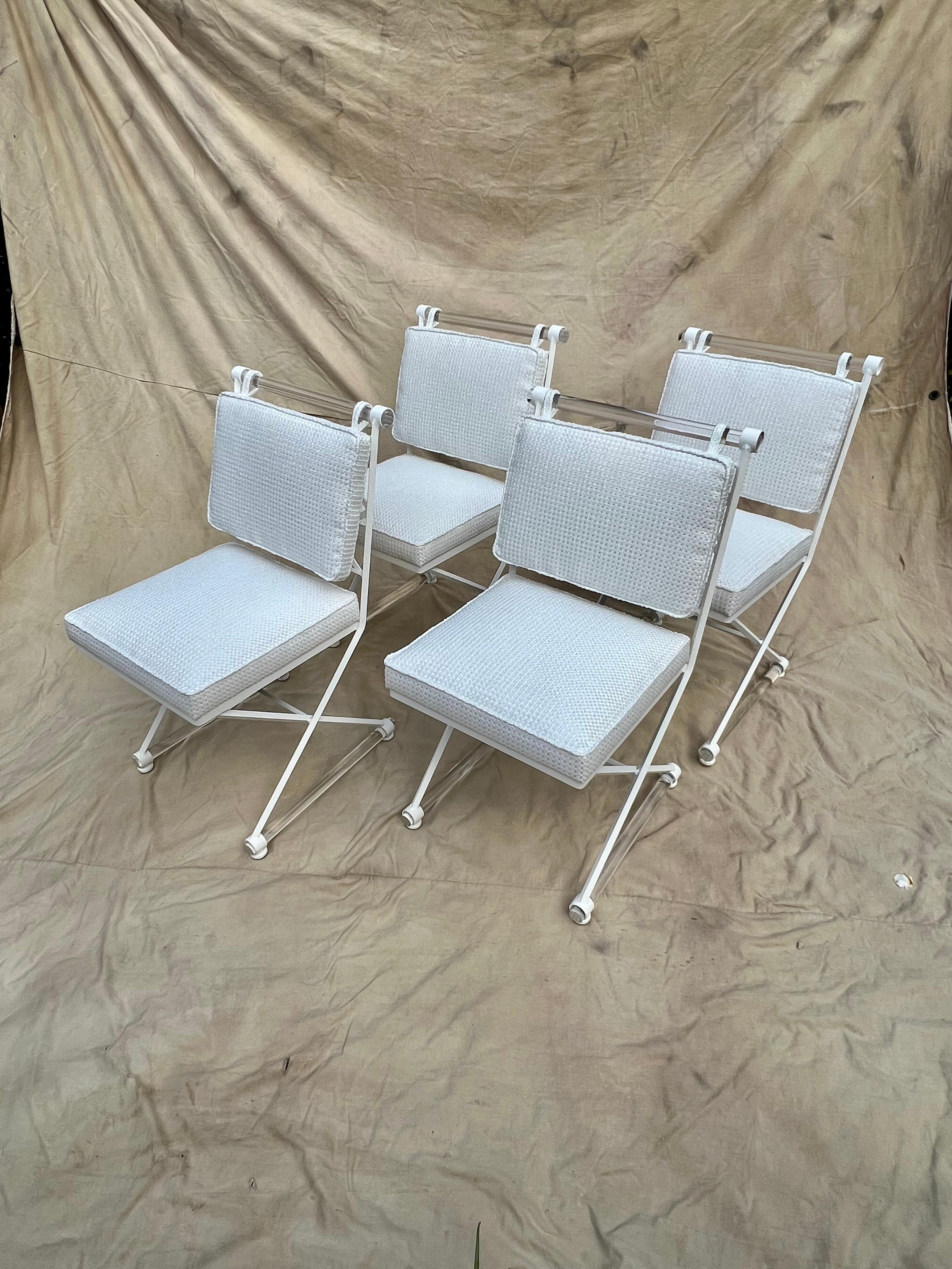 20th Century Cleo Baldon X-Form Chairs Restored with Acrylic Dowels and Sunbrella Upholstery For Sale
