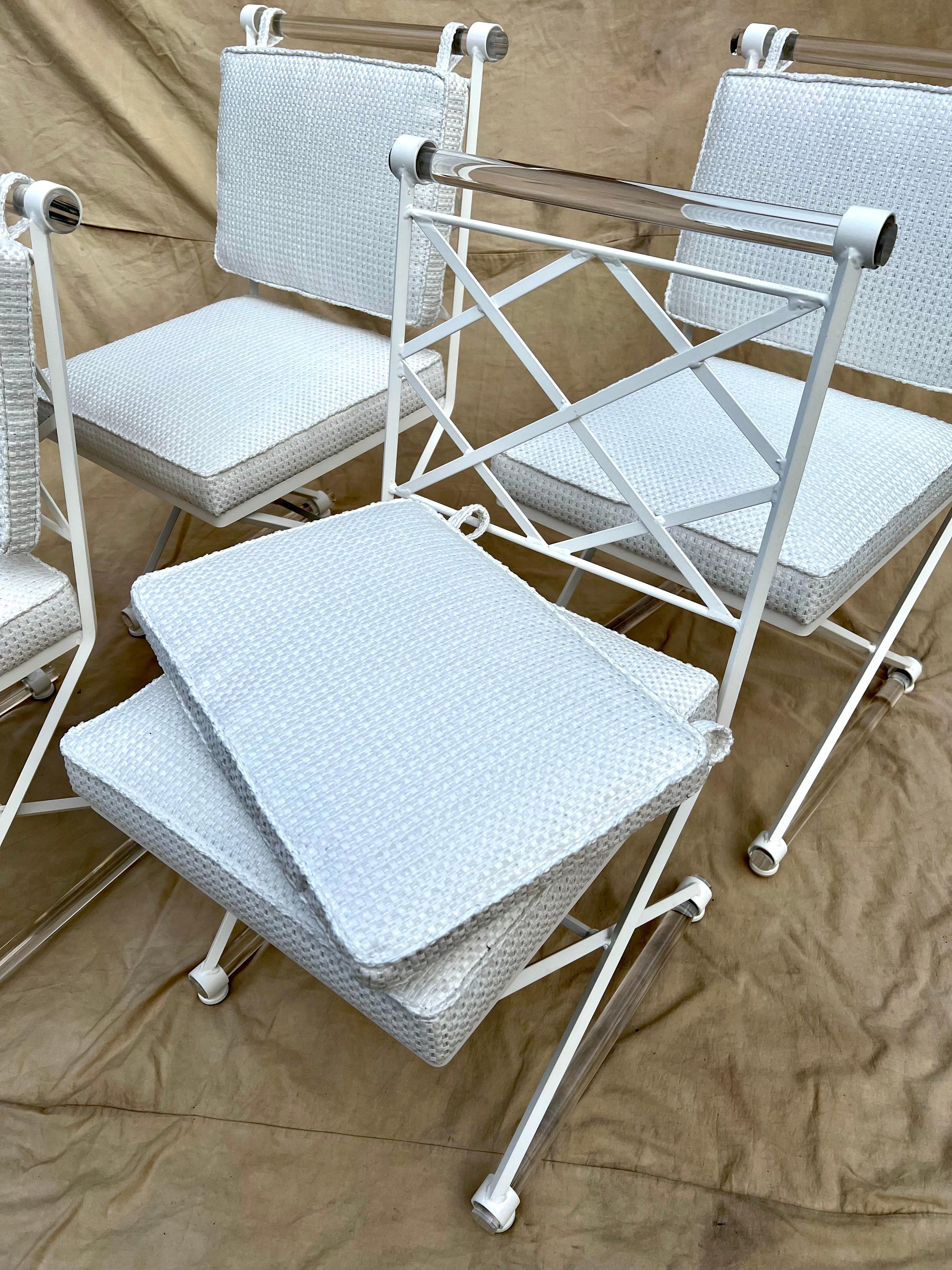 Cleo Baldon X-Form Chairs Restored with Acrylic Dowels and Sunbrella Upholstery For Sale 1