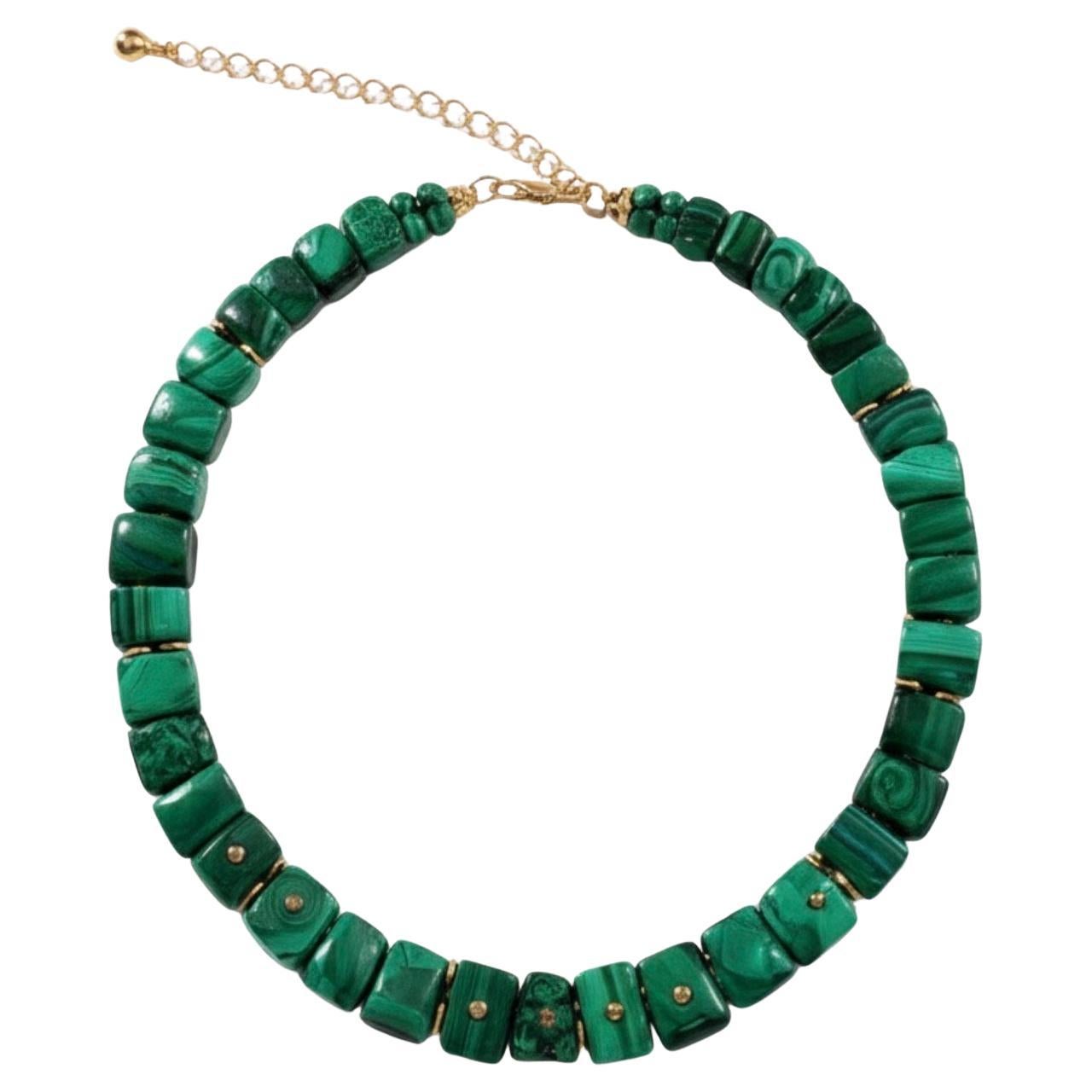 CLEO Halskette, Malachit, Diamanten und 14k Gold