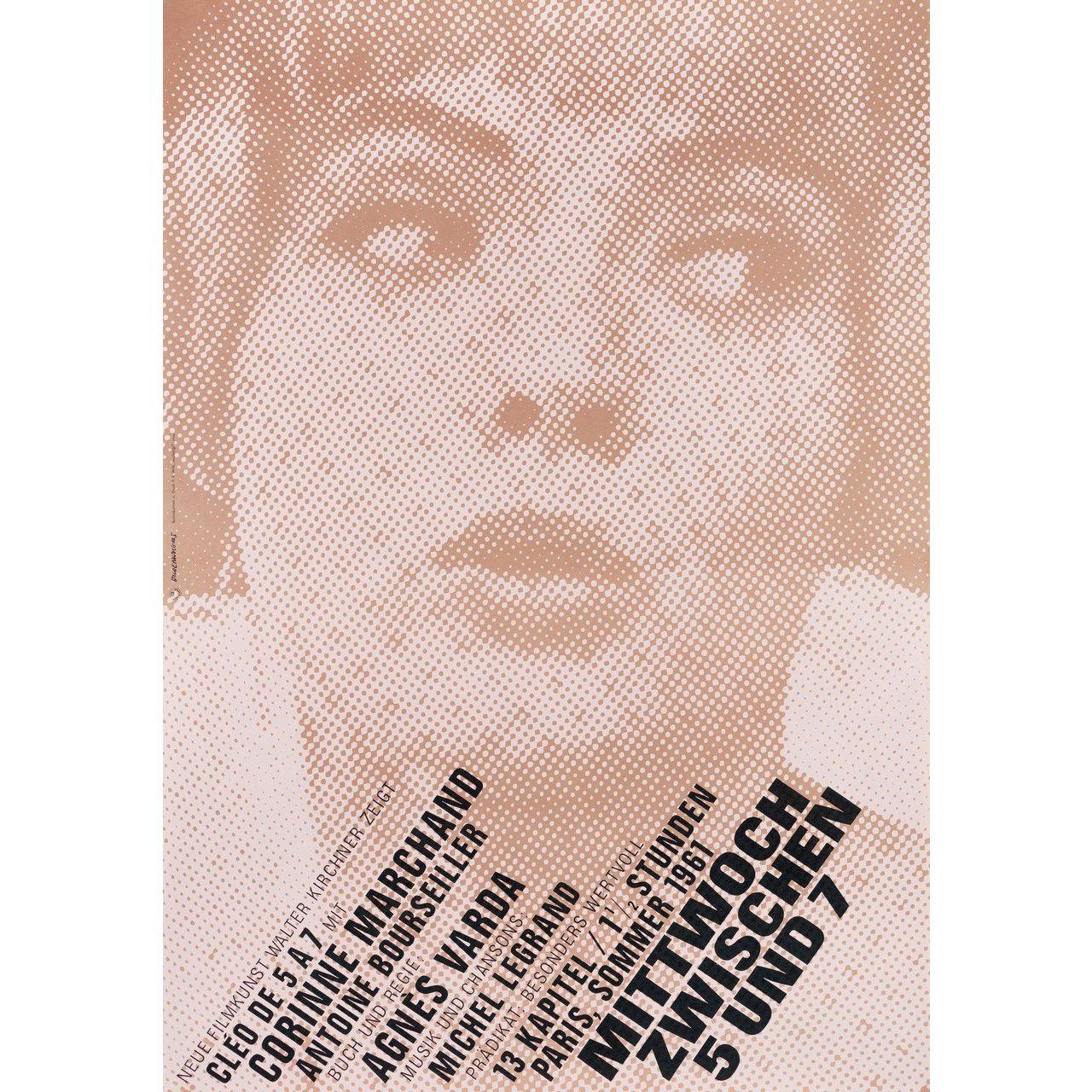 Original 1967 re-release German A1 poster by Isolde Baumgart for the 1962 film Cleo from 5 to 7 (Cleo de cinq a sept) directed by Agnes Varda with Corinne Marchand / Antoine Bourseiller / Dominique Davray / Dorothee Blanck. Very Good-Fine condition,