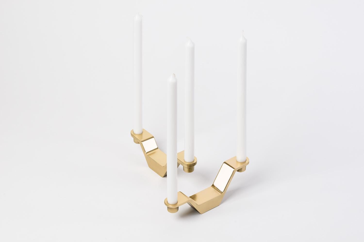 Art Deco 21st Century Modern Handmade Cast-Brass Candle Holder  For Sale