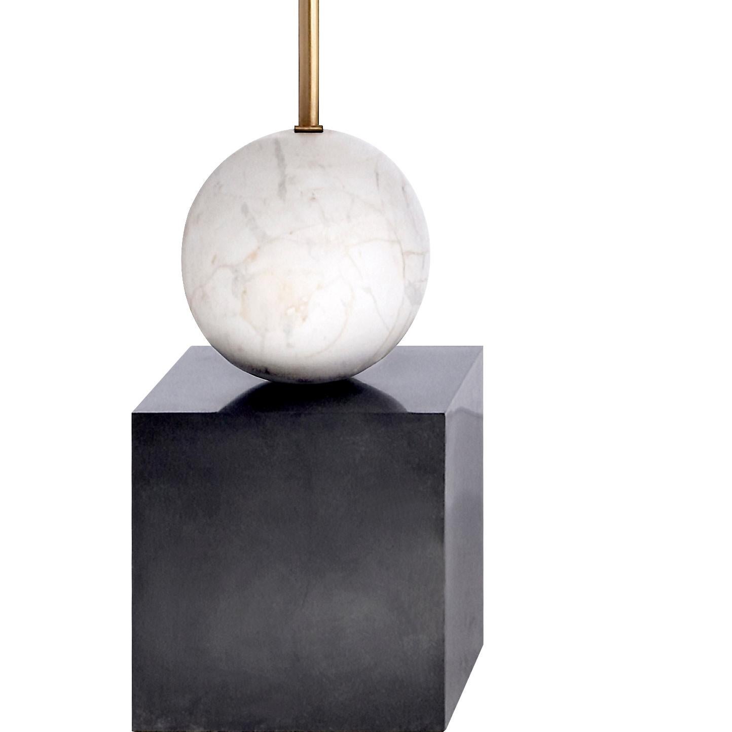 Modern Cleo Large Floor Lamp, Brass with White Ceramic Opaque Shade by Kelly Wearstler For Sale