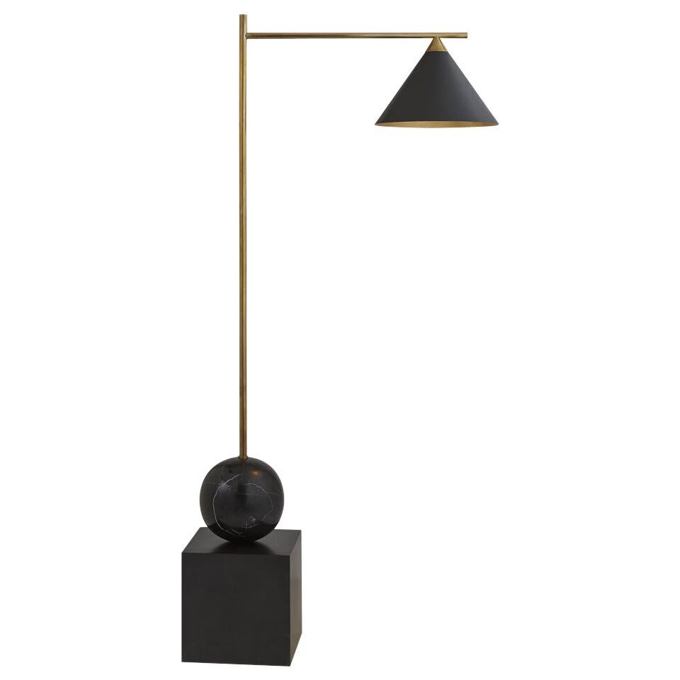 Cleo Large Floor Lamp, Brass with White Ceramic Opaque Shade by Kelly Wearstler For Sale