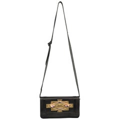 CLEOBELLA Black Leather Gold Tone Metal Amethyst Aplique Handbag