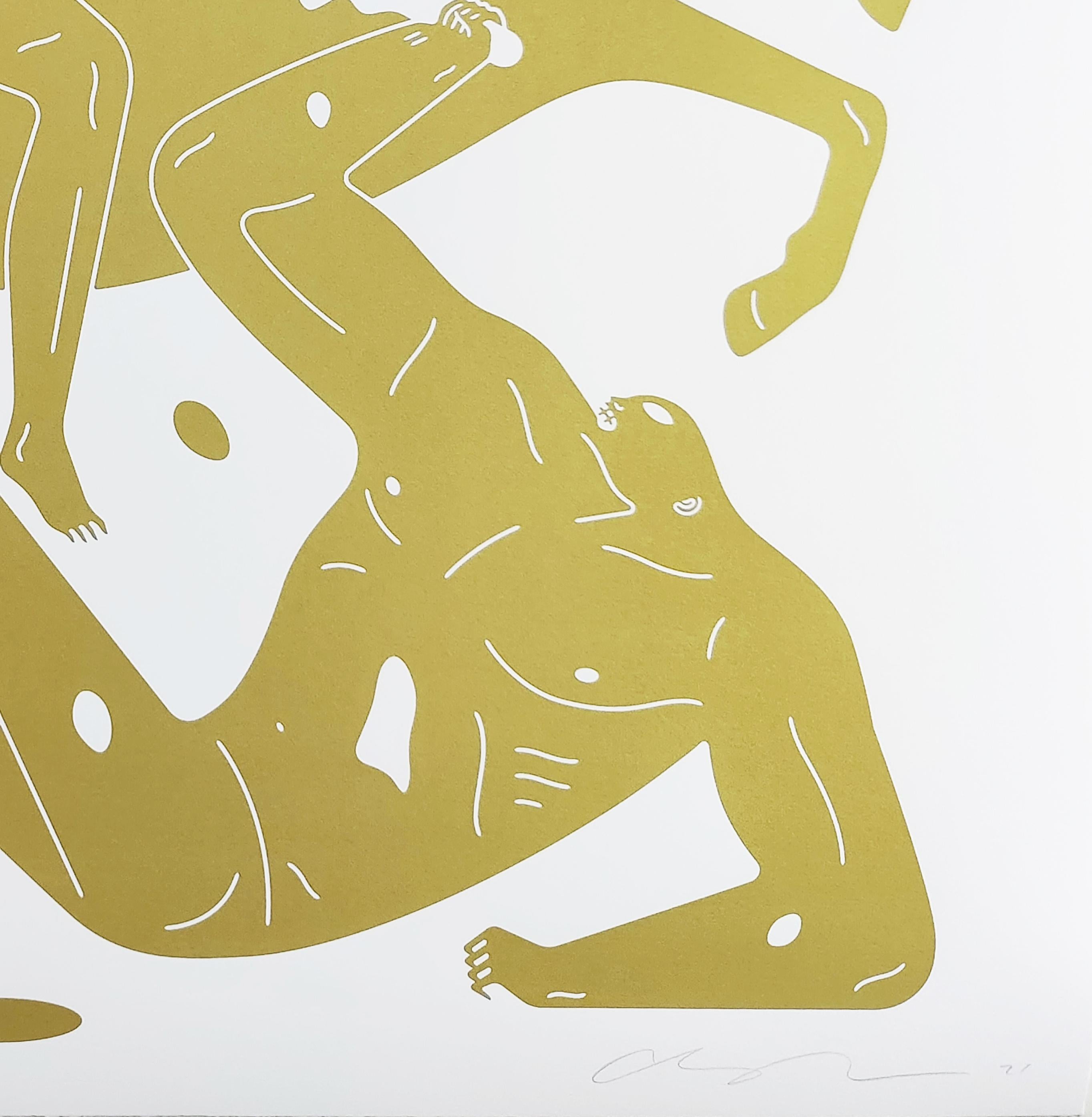 'Into the Night MMXXI' di Cleon Peterson, 2021, (Oro)
32 x 32 pollici Stampa serigrafica tirata a mano su carta Coventry Rag da 290 g/m² con bordi decorati.
Edizione limitata di 125 esemplari.
Firmato, datato e numerato dall'artista.

Cleon Peterson