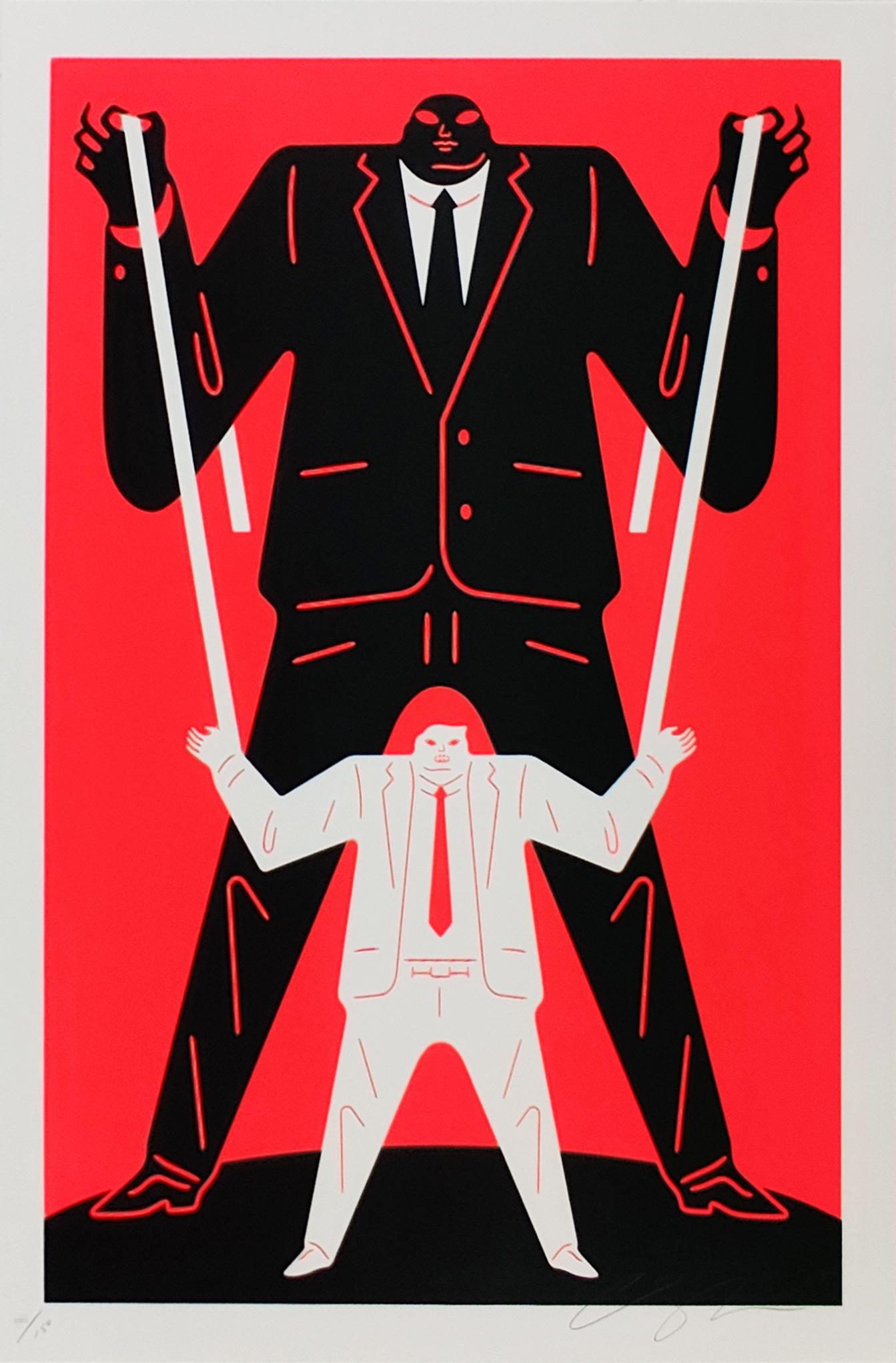Petit Homme Grand Homme Poutine / Trump, Cleon Peterson - Rouge. Sérigraphie aux dimensions de 24 × 18 in d'une édition de 150. 

Cleon Peterson est un artiste basé à Los Angeles dont les peintures chaotiques et violentes montrent des figures qui