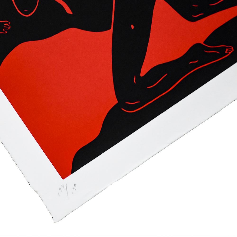 Large and powerful print by Cleon Peterson.
Hand signed on bottom right of print by Cleon Peterson and numbered on bottom left.
Limited Edition of only 150.
Released in 2015.
2 Color hand pulled Screenprint in red and black inks.
Printed on 290 GSM