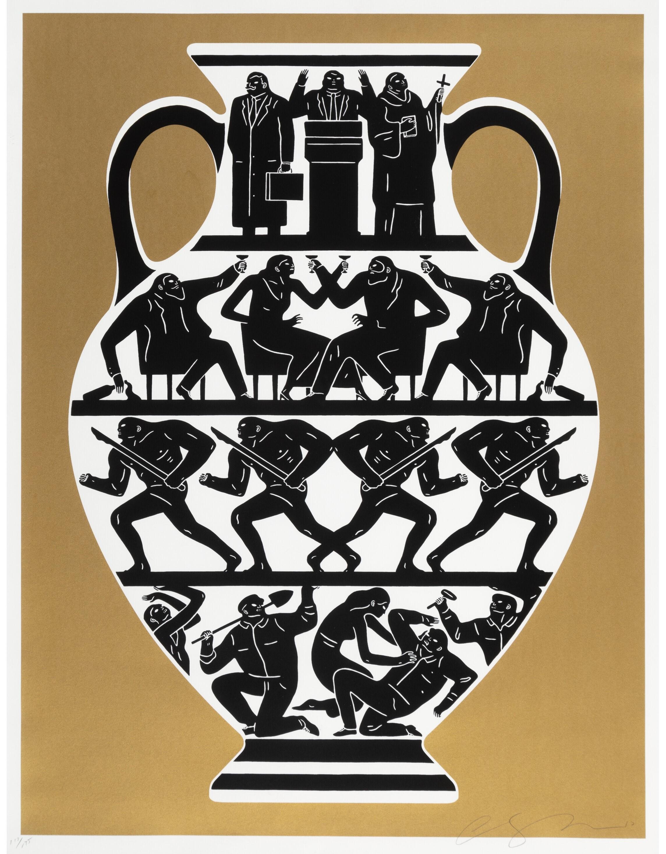 Impresión Jarrón Trump (Variante dorada sobre papel blanco) - Print de Cleon Peterson