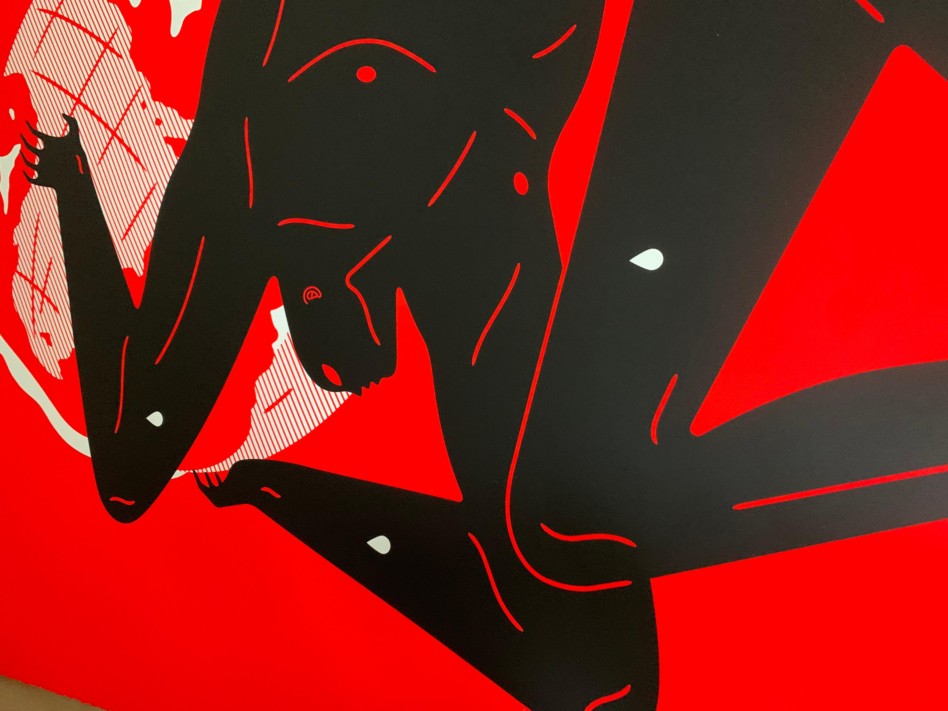 World on Fire Large Red Screenprint Cleon Peterson For Sale 1