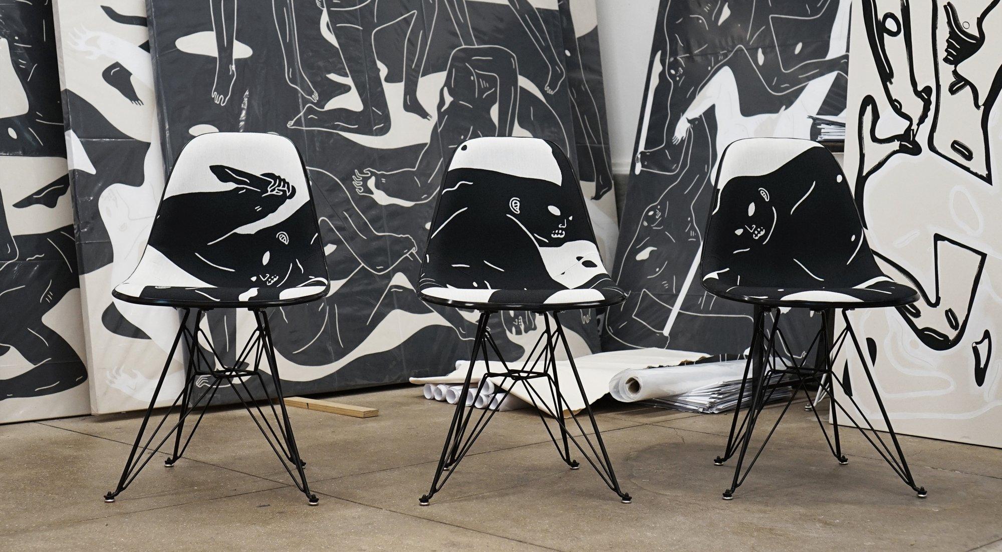 Introducing the ultimate fusion of art and function with the Cleon Peterson X Museum of Contemporary Art Denver X Modernica Case Study Chairs. These three chairs are a limited edition collaboration between renowned artist Cleon Peterson, The Museum