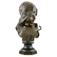 Cleopatra Art Nouveau bronze bust woman with snake by Isidore De Rudder