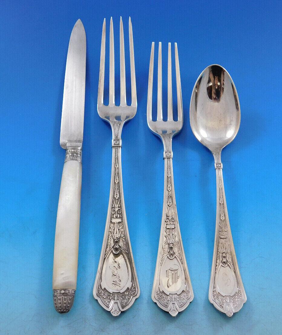 Cleopatra by Schulz and Fischer Sterling Silver Flatware Set 65 pcs California In Excellent Condition For Sale In Big Bend, WI