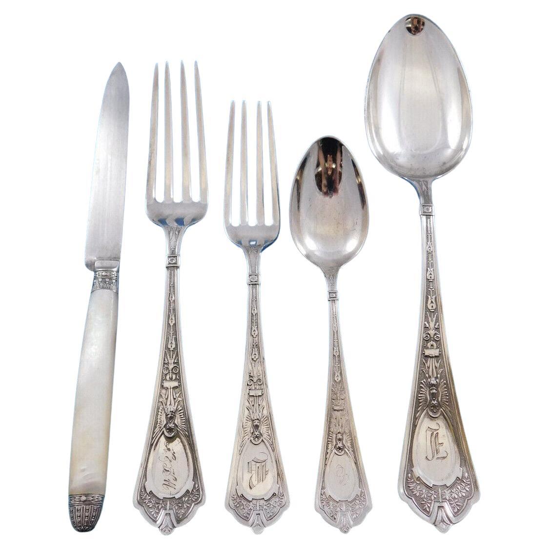 Cleopatra by Schulz and Fischer Sterling Silver Flatware Set 65 pcs California For Sale