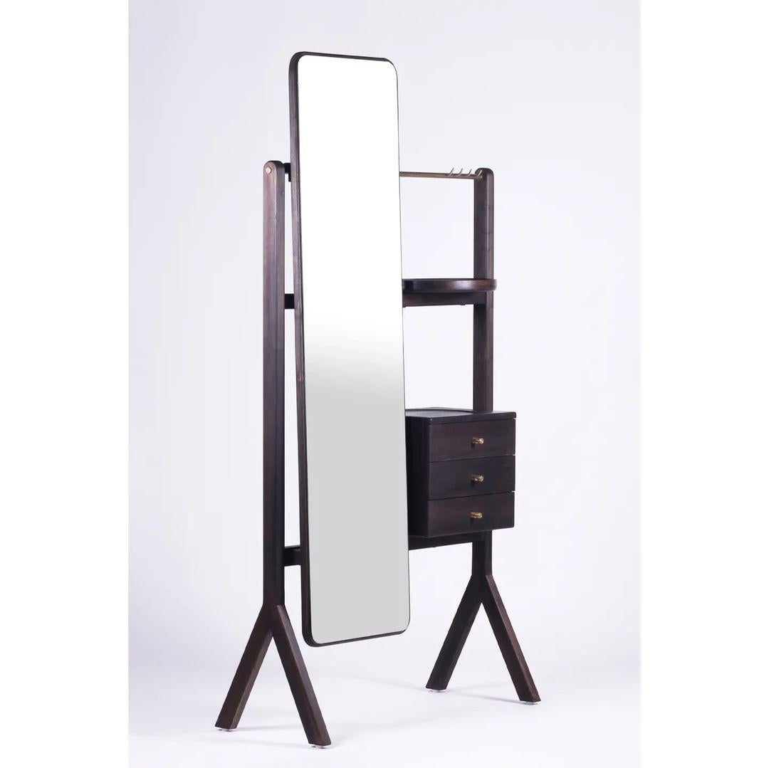Cleopatra Charcoal Black Dressing Unit by Esvee Atelier
Dimensions: Dressing Unit: D 40 x W 90 x H 180 cm.
Mirror: L 40 x H 155 cm.
Materials: Solid teak wood, solid brass and mirrored glass.

Available in charcoal black and tan brown finishes.