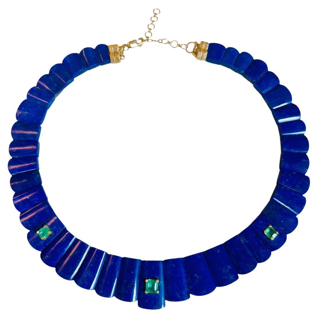 COLLAR DE CLEOPATRA con LAPIS, ESMERALDAS y Oro de 14k