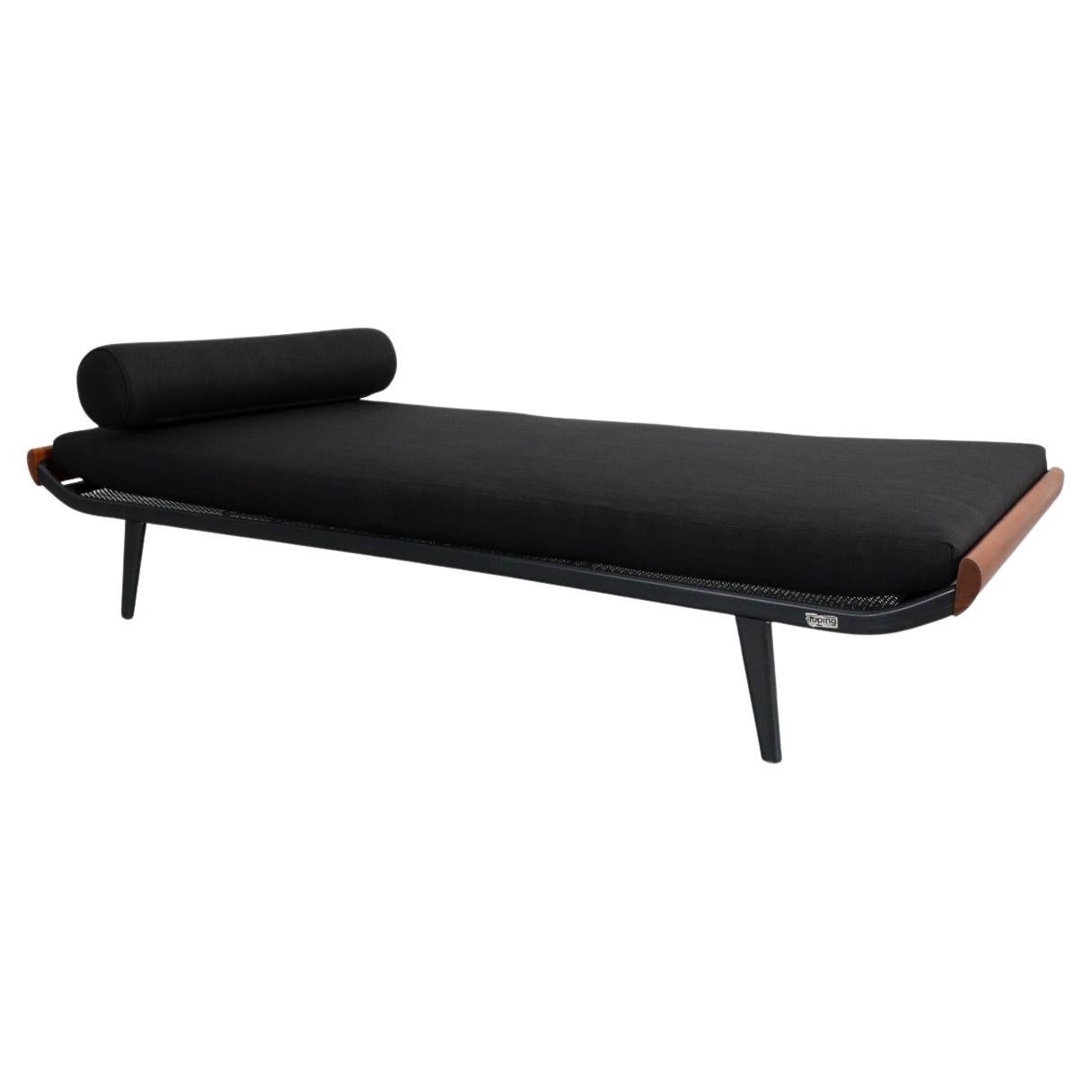 ‘Cleopatra’ Daybed with Teak Ends, Black Mattress, and Bolster by Auping