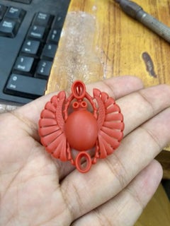 Cleopatra Open Winged Scarab Pendant Necklace in Sterling Silver with Red Garnet